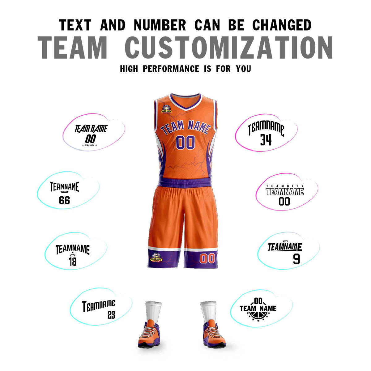 Custom Orange Purple-White Graffiti Pattern Sets Lightning Basketball Jersey
