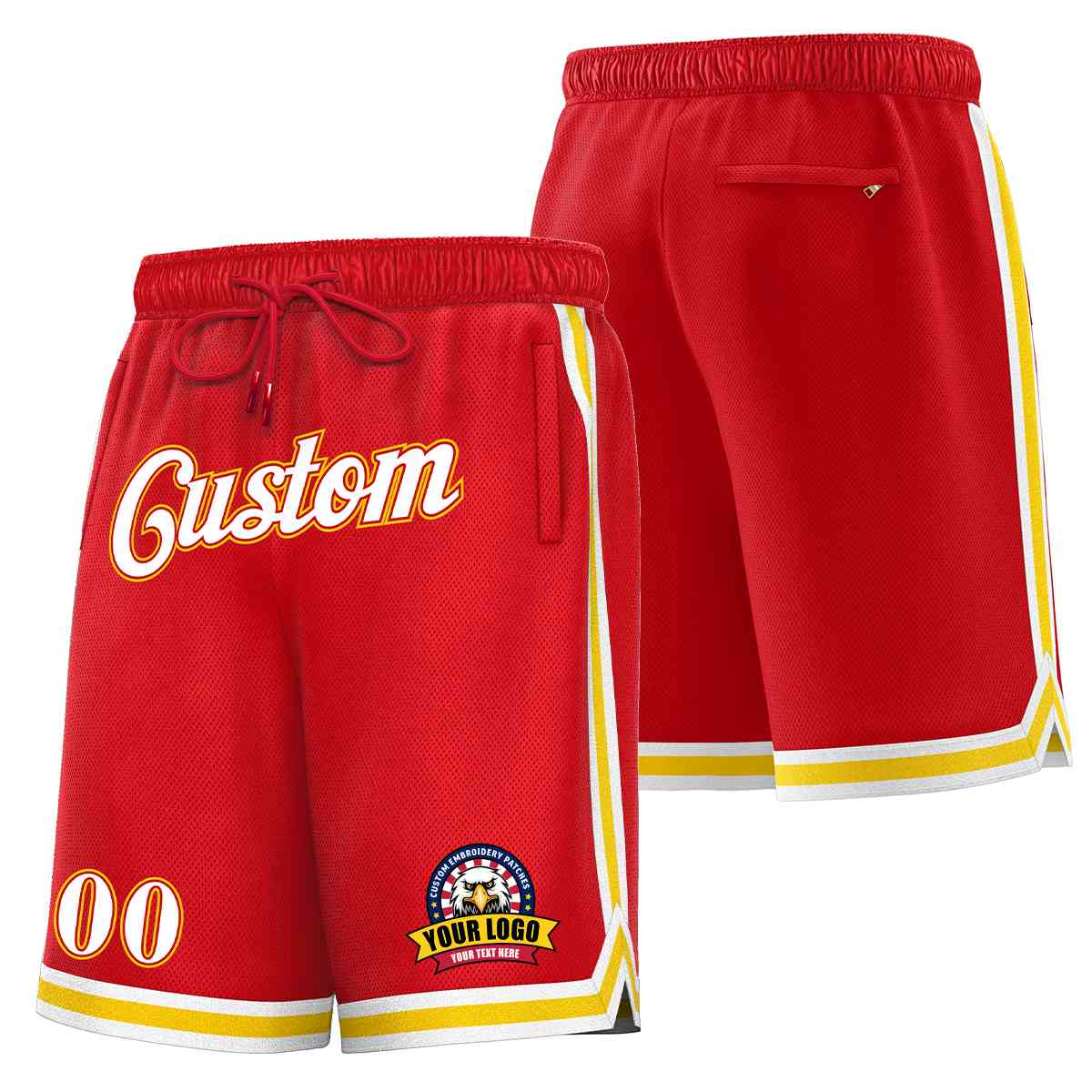 Custom Red White-Gold Classic Style Basketball Mesh Shorts