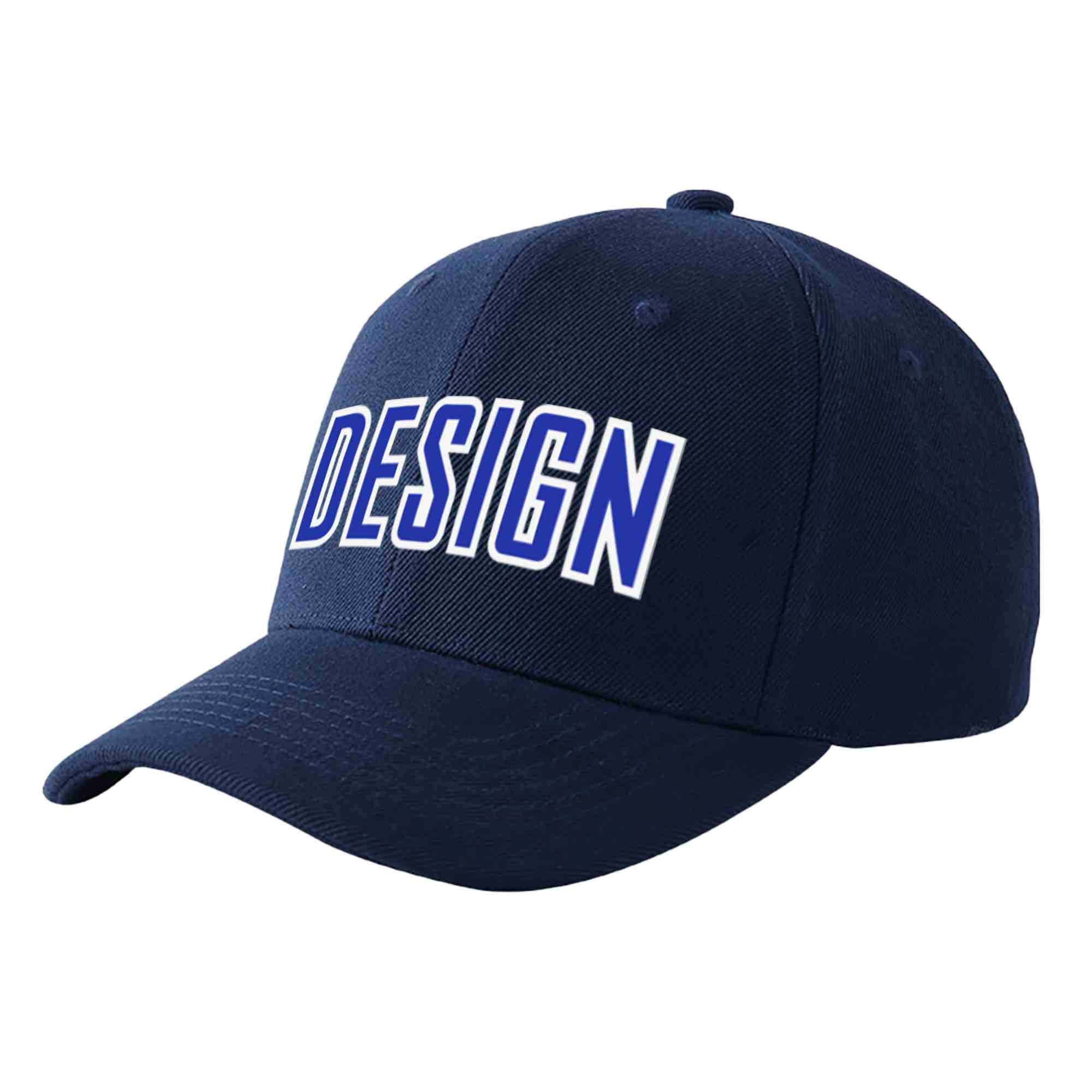 Custom Navy Royal-White 3D Puff Embroidery Flat Embroidery Curved Eaves Sport Design Baseball Cap