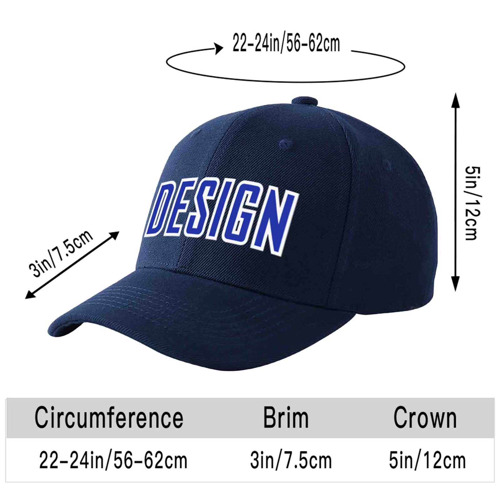Custom Navy Royal-White 3D Puff Embroidery Flat Embroidery Curved Eaves Sport Design Baseball Cap