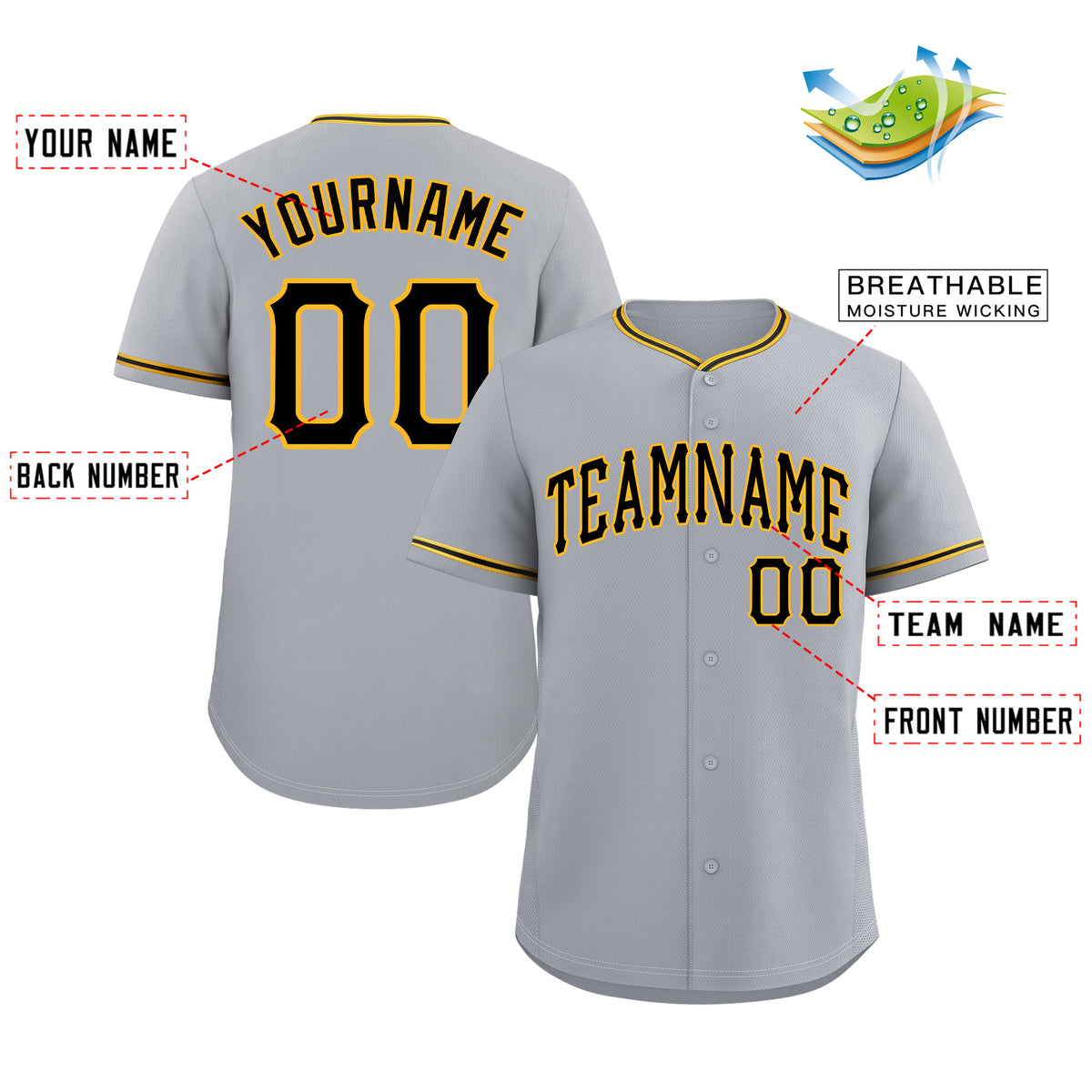 Custom Gray Black-Gold Classic Style Authentic Baseball Jersey