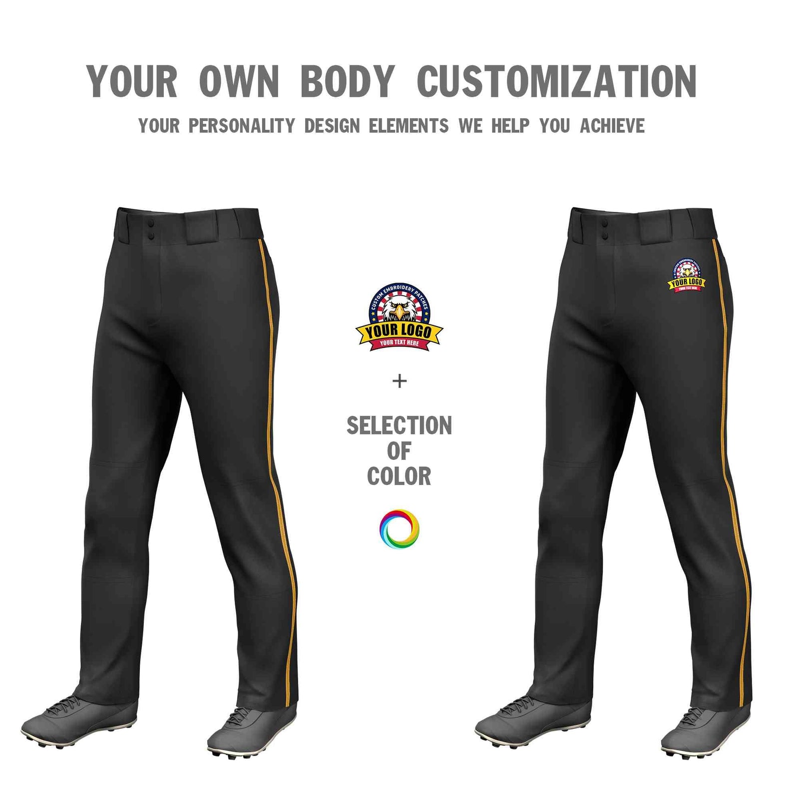 Custom Black Old Gold Classic Fit Stretch Practice Loose-fit Baseball Pants