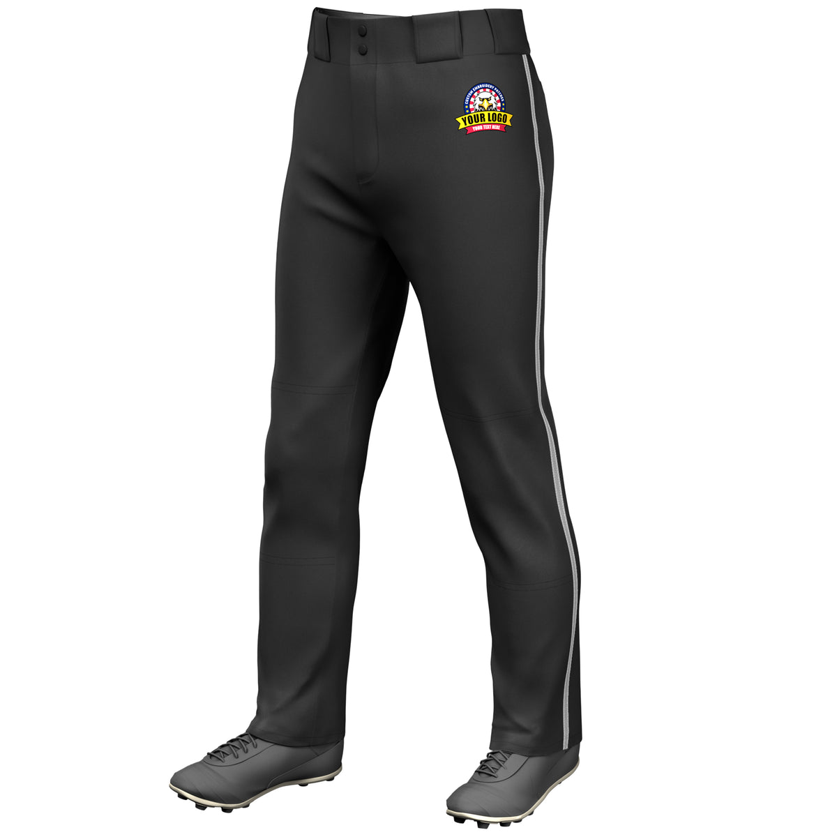 Custom Black Gray Classic Fit Stretch Practice Loose-fit Baseball Pants