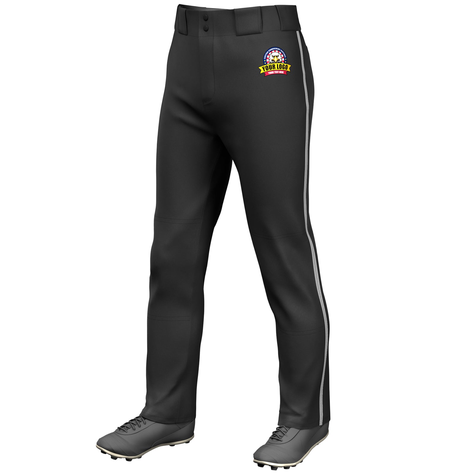 Custom Black Gray Classic Fit Stretch Practice Loose-fit Baseball Pants