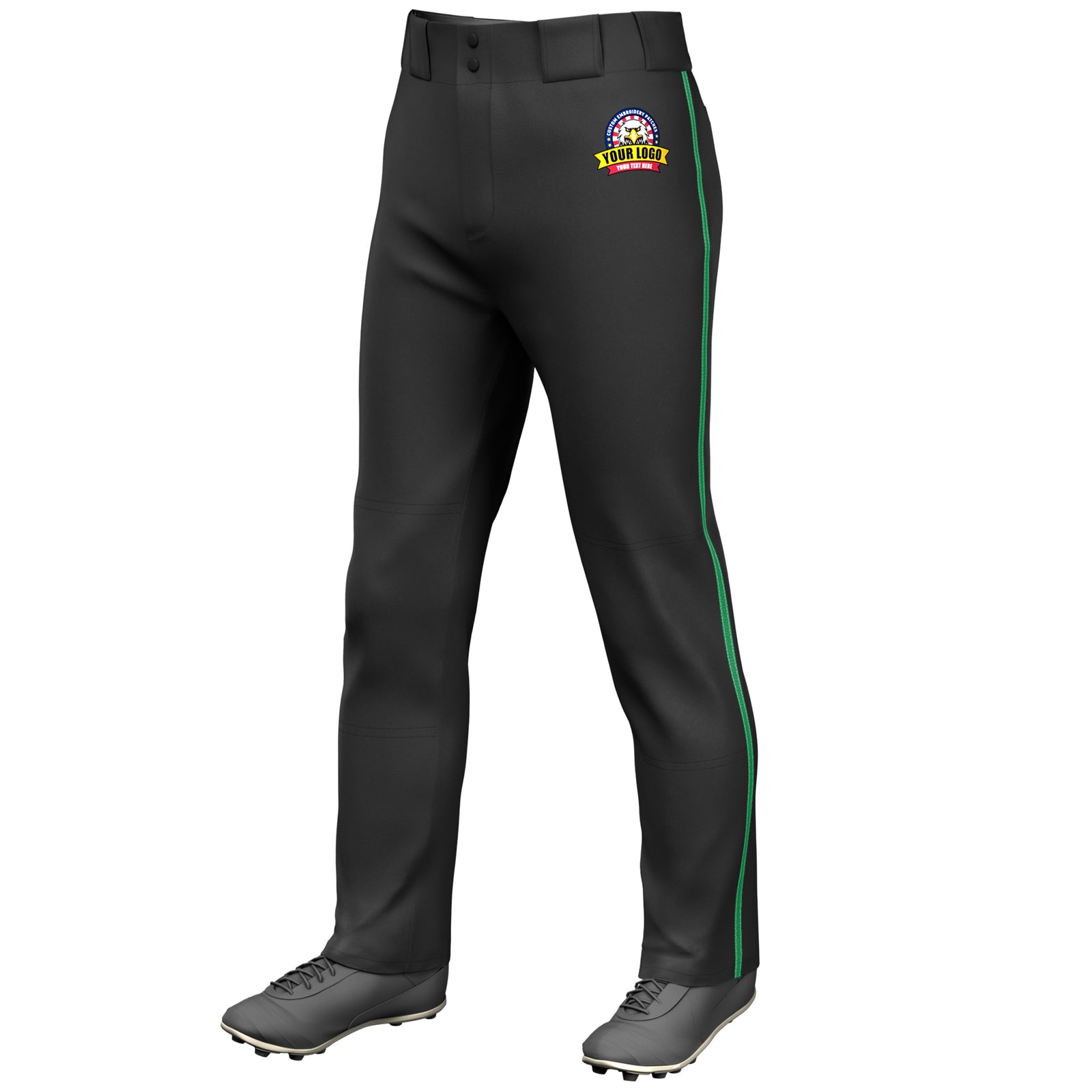 Custom Black Kelly Green Classic Fit Stretch Practice Loose-fit Baseball Pants