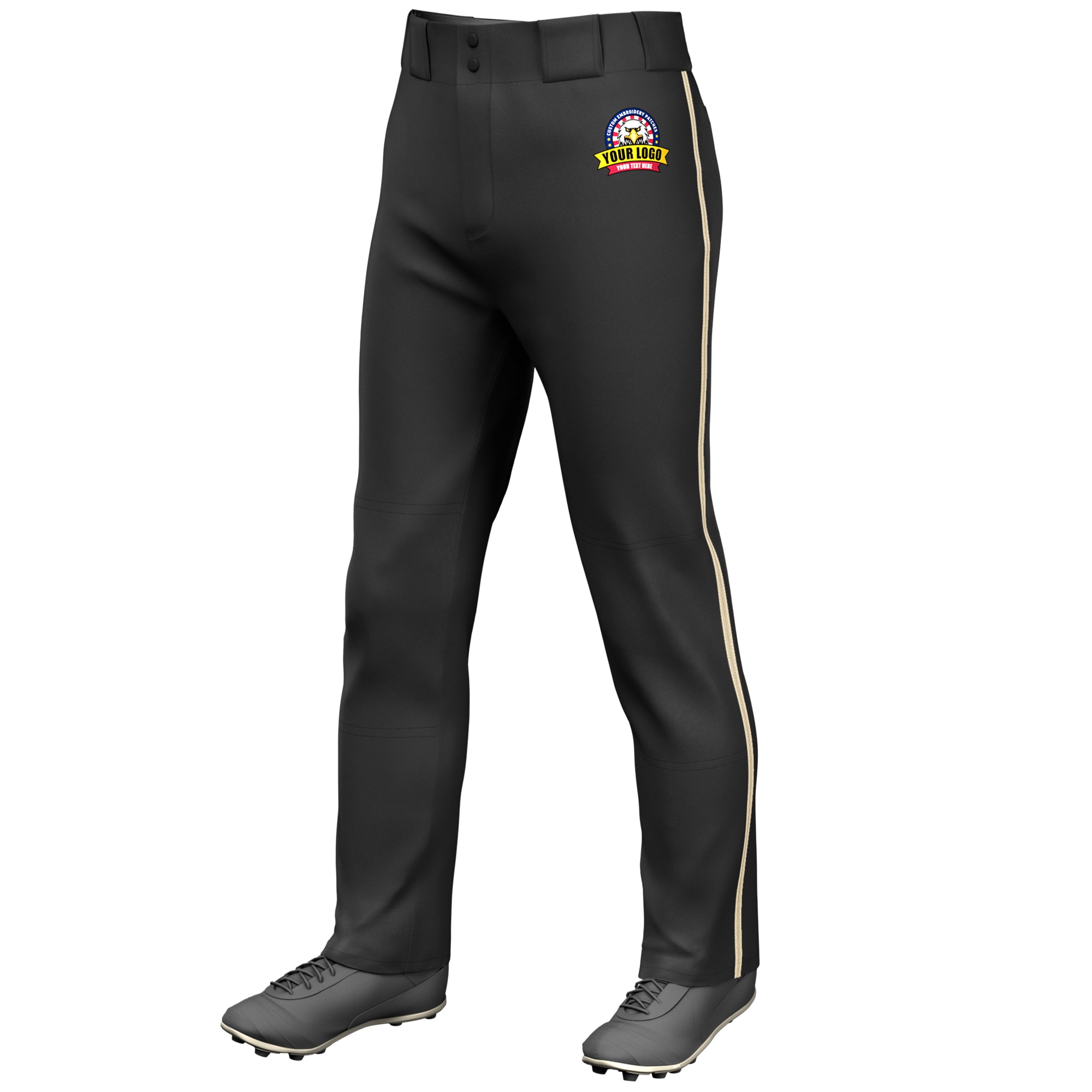 Custom Black Khaki Classic Fit Stretch Practice Loose-fit Baseball Pants