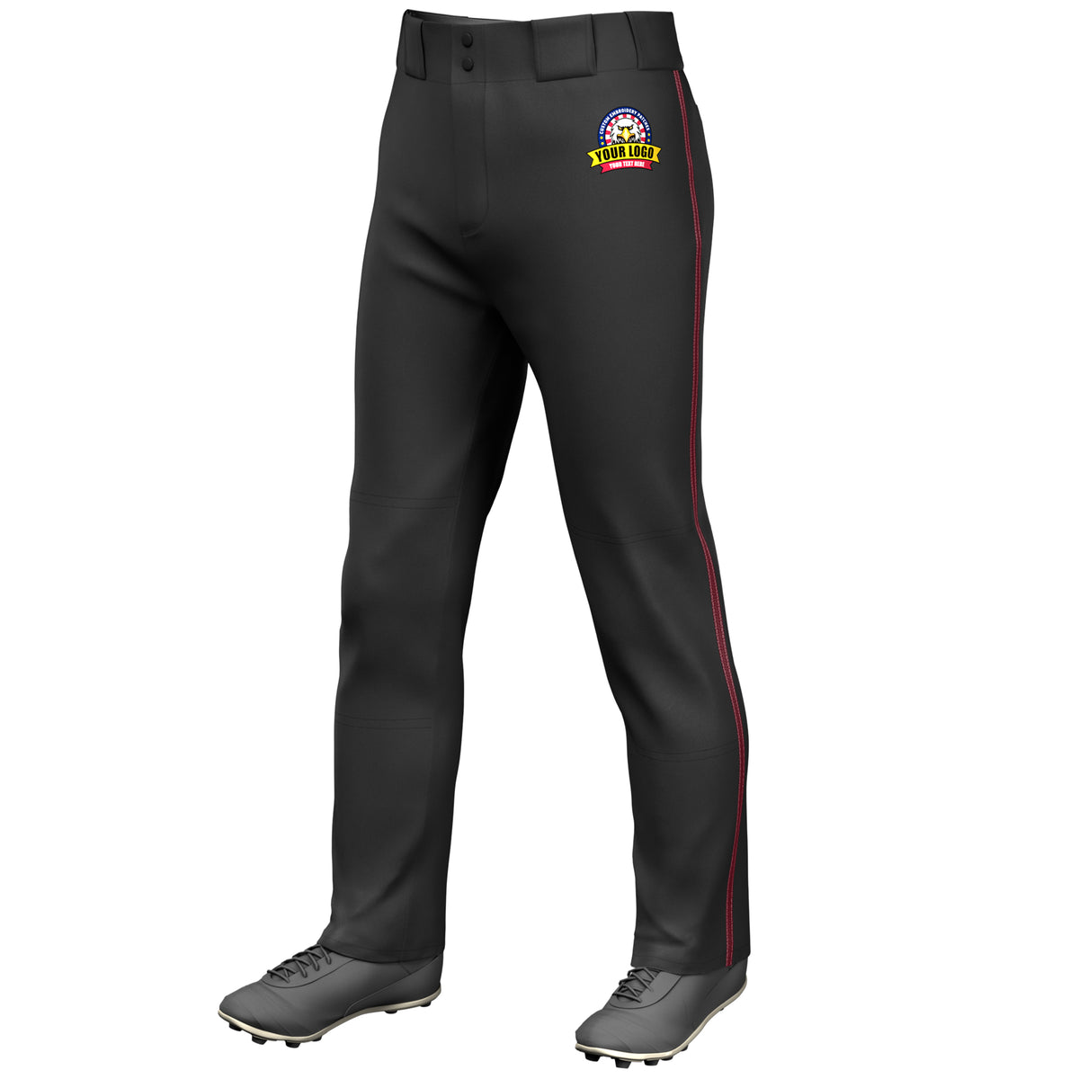 Custom Black Crimson Classic Fit Stretch Practice Loose-fit Baseball Pants