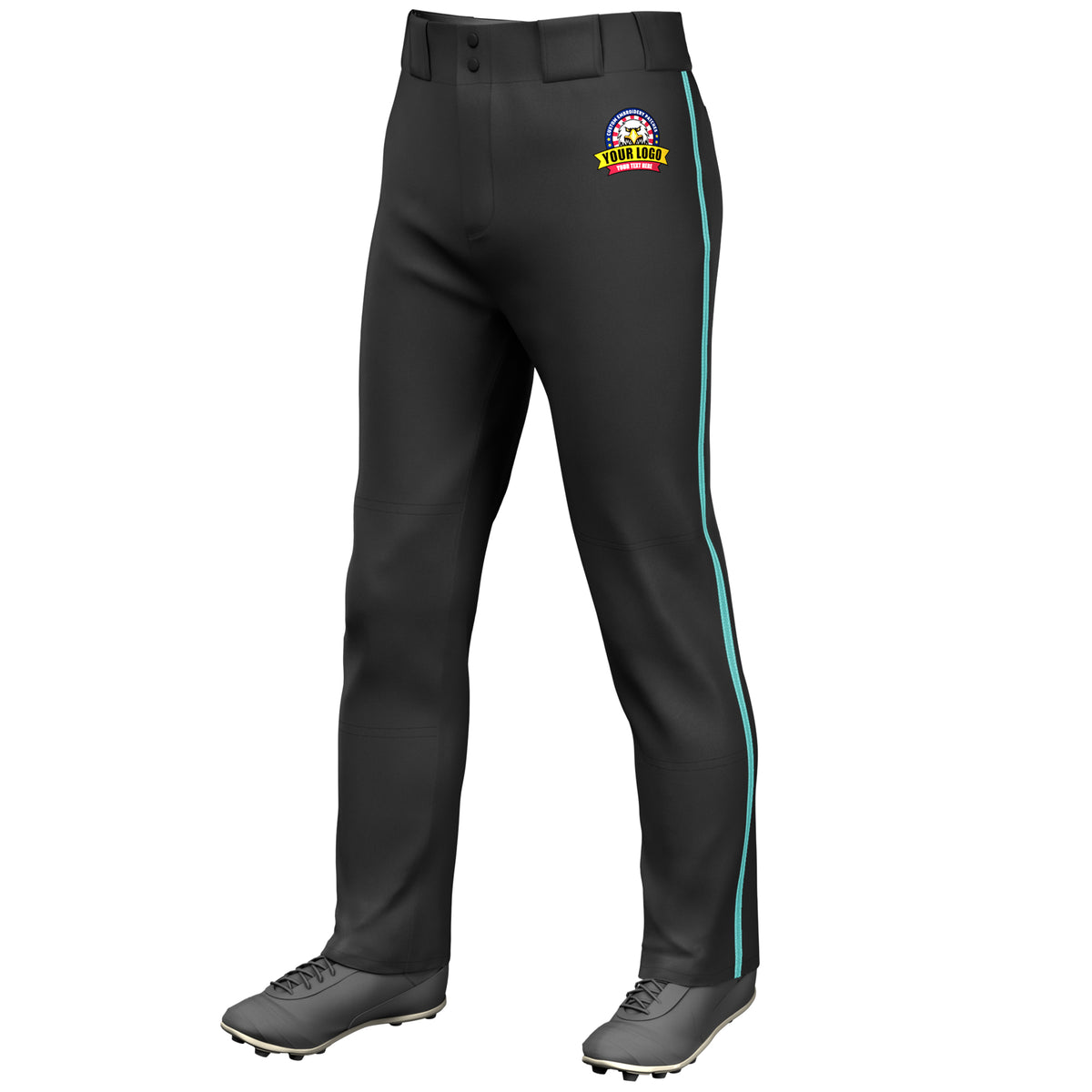 Custom Black Aqua Classic Fit Stretch Practice Loose-fit Baseball Pants