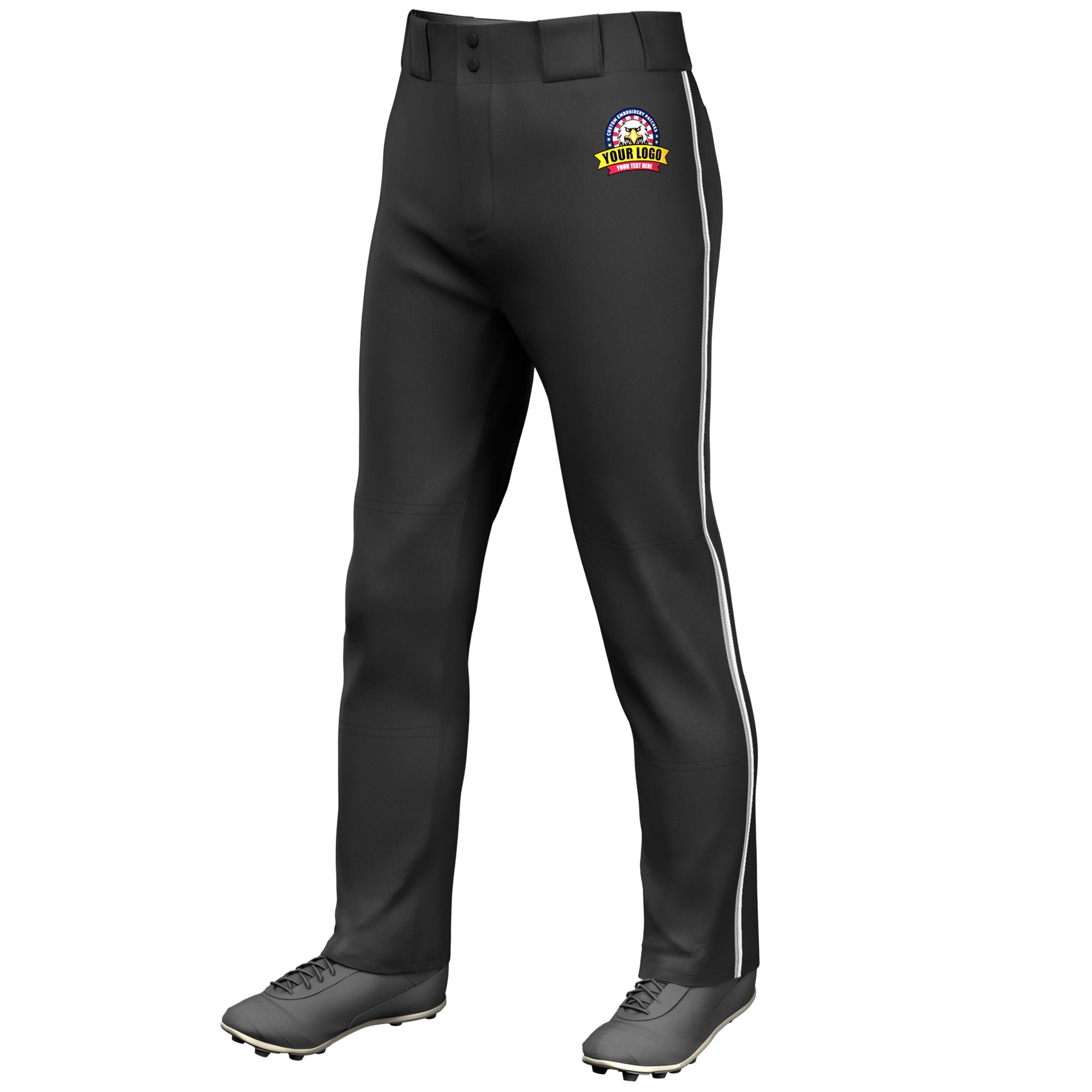 Custom Black Gray-White Classic Fit Stretch Practice Loose-fit Baseball Pants