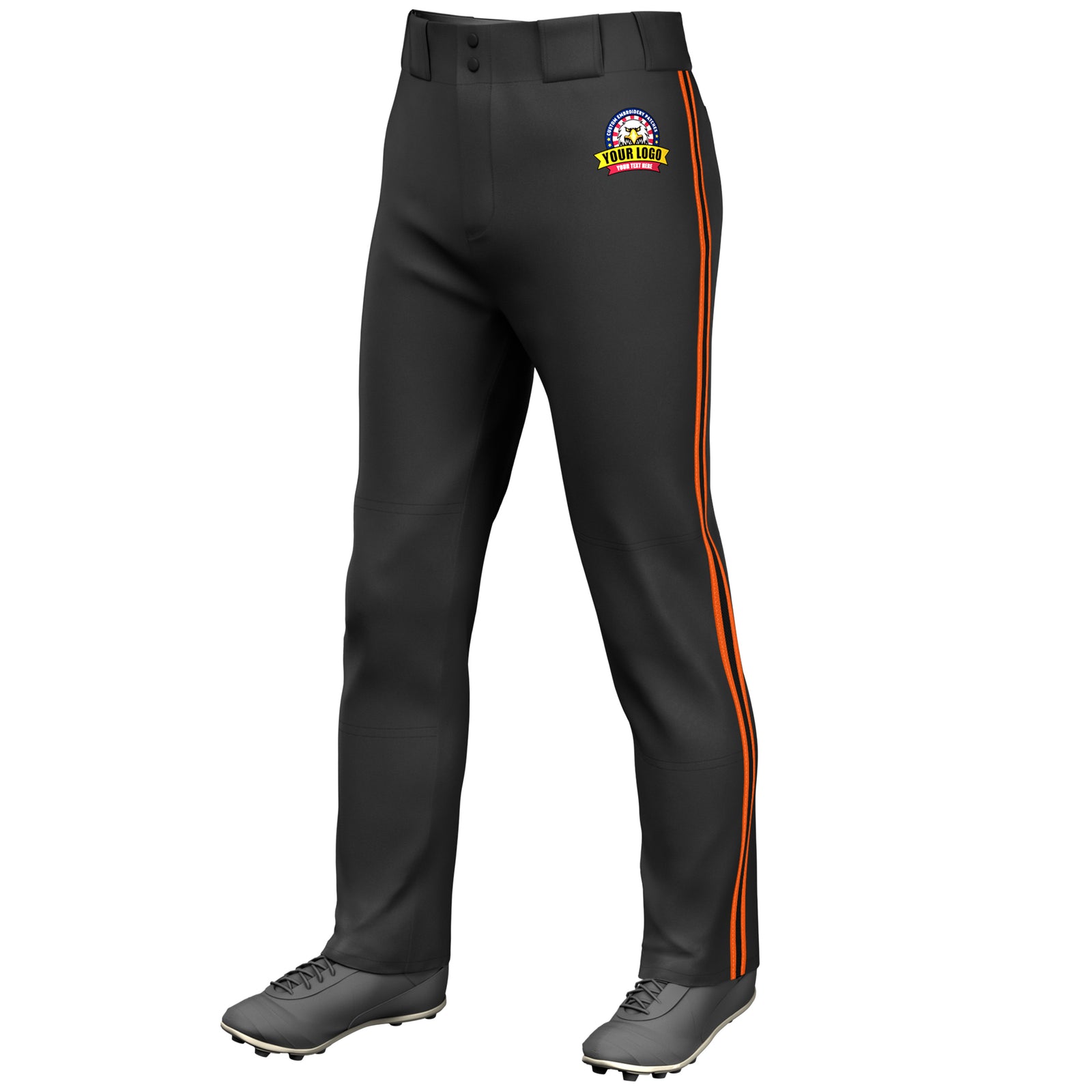 Custom Black Orange Black-Orange Classic Fit Stretch Practice Loose-fit Baseball Pants