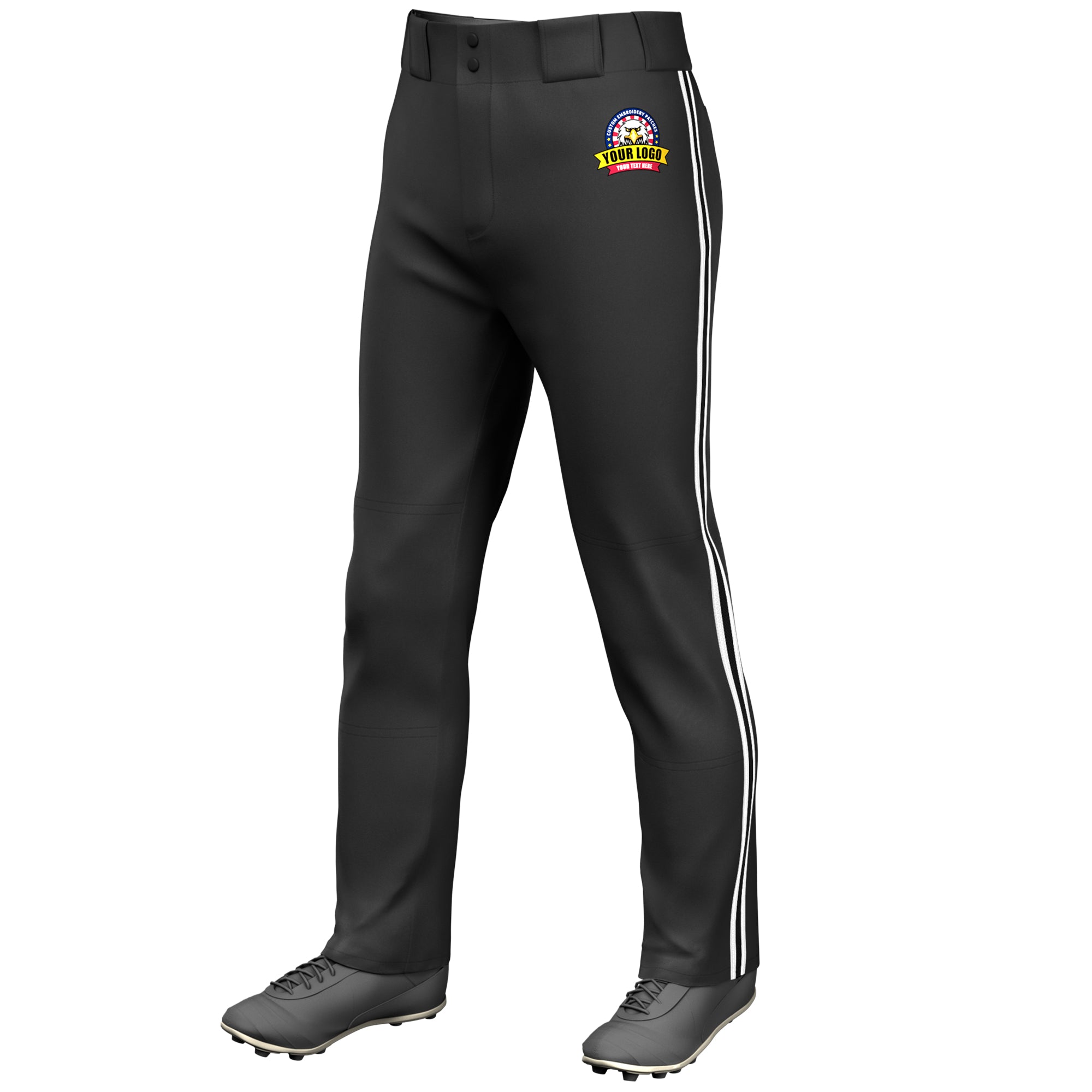 Custom Black White Black-White Classic Fit Stretch Practice Loose-fit Baseball Pants
