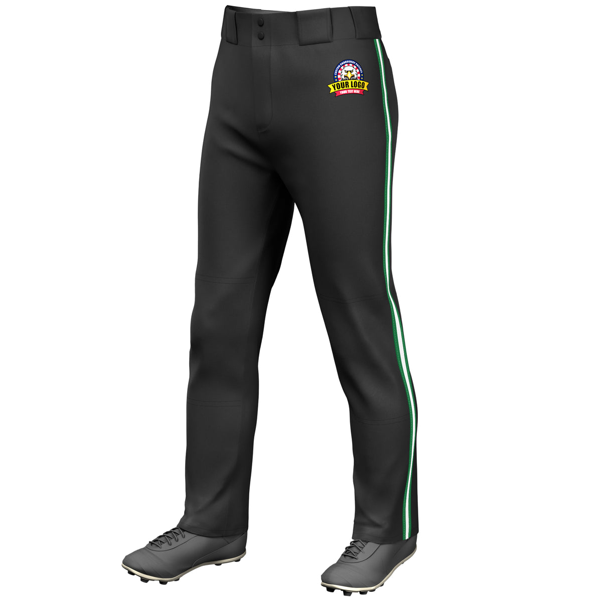 Custom Black Kelly Green White-Kelly Green Classic Fit Stretch Practice Loose-fit Baseball Pants