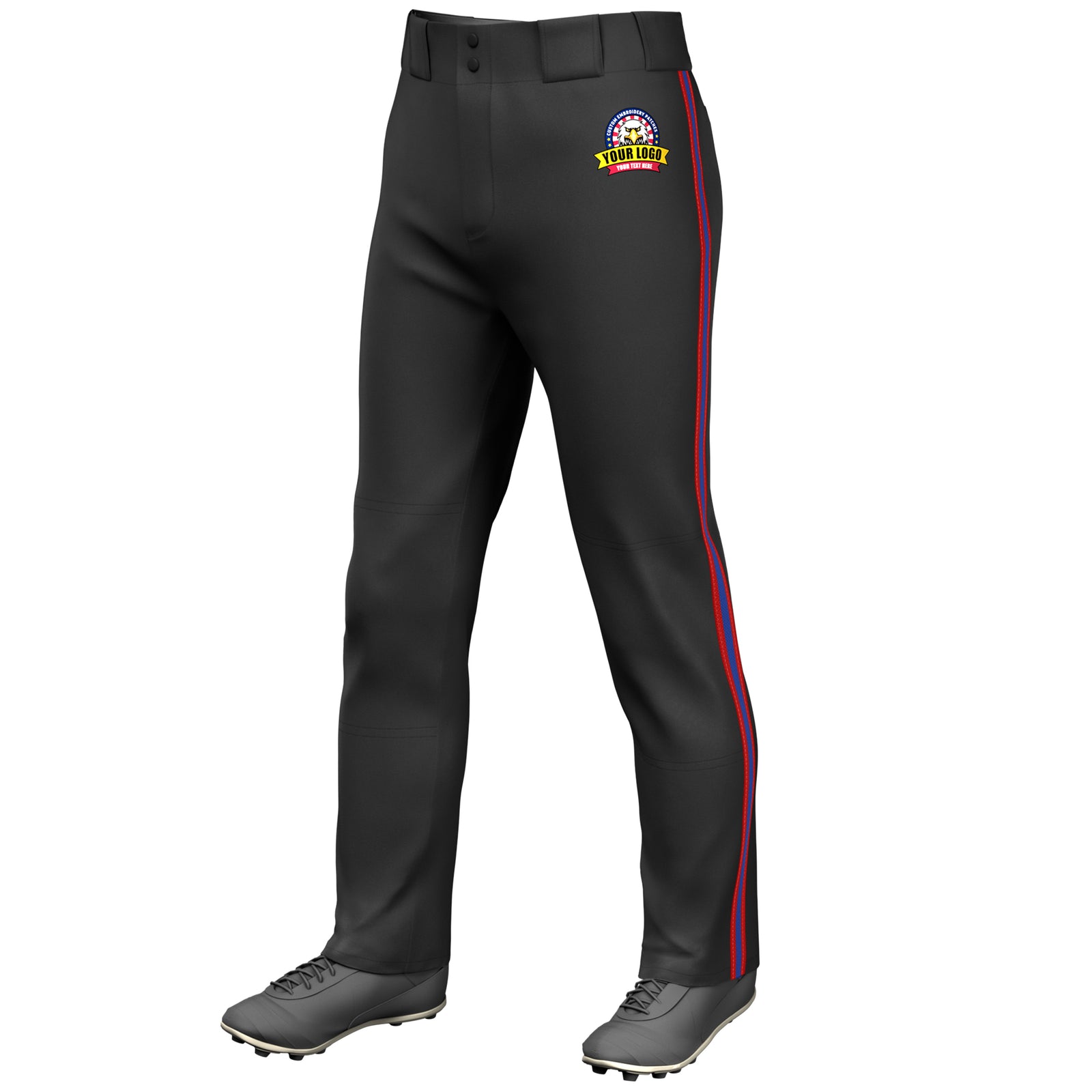 Custom Black Red Royal-Red Classic Fit Stretch Practice Loose-fit Baseball Pants