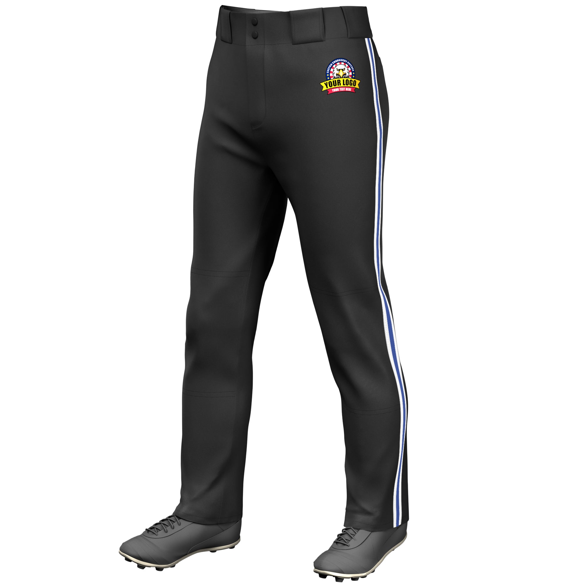 Custom Black White Royal-White Classic Fit Stretch Practice Loose-fit Baseball Pants
