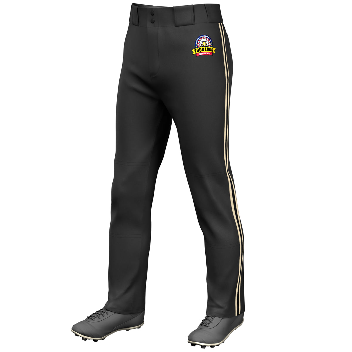 Custom Black Khaki Black-Khaki Classic Fit Stretch Practice Loose-fit Baseball Pants