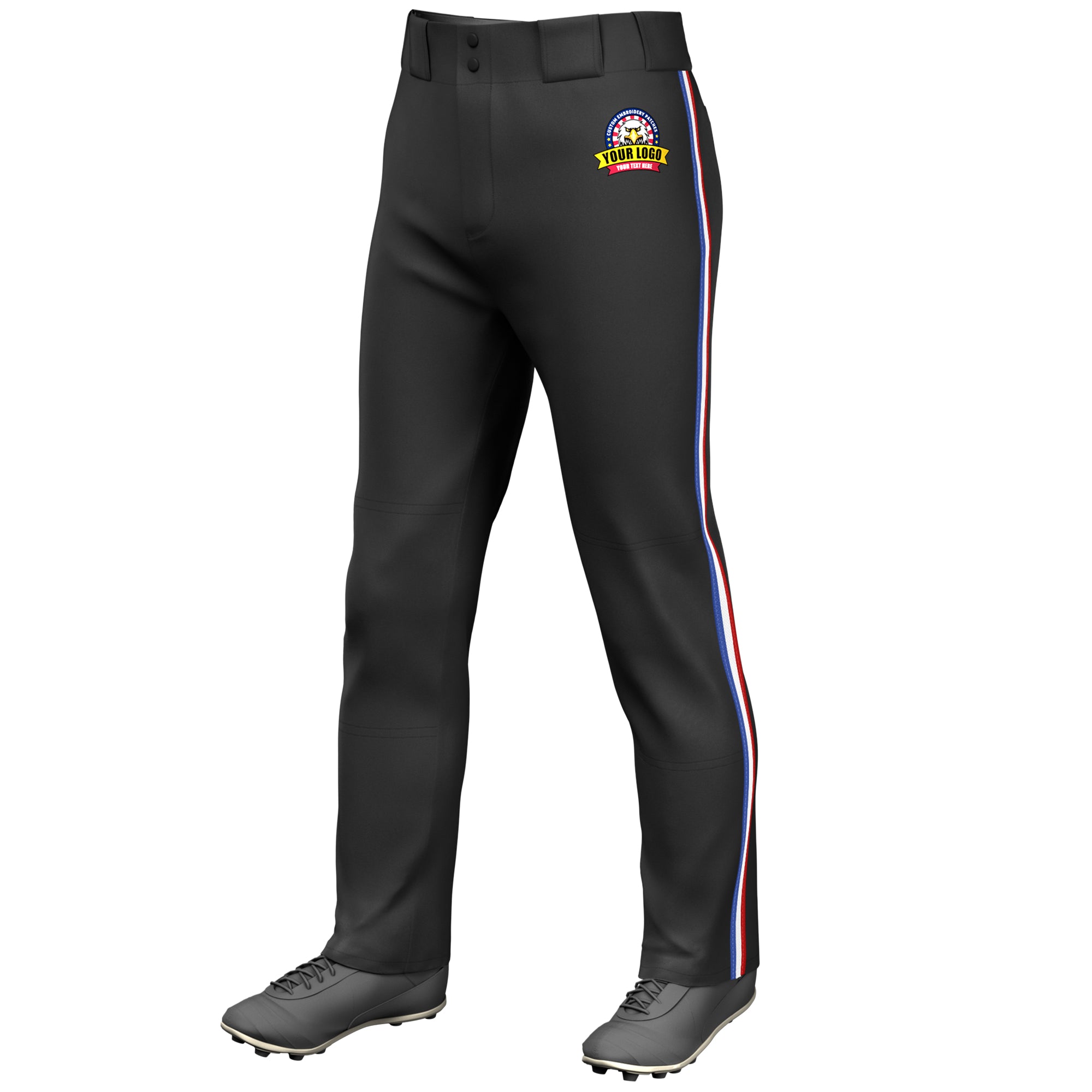 Custom Black Royal White-Red Classic Fit Stretch Practice Loose-fit Baseball Pants