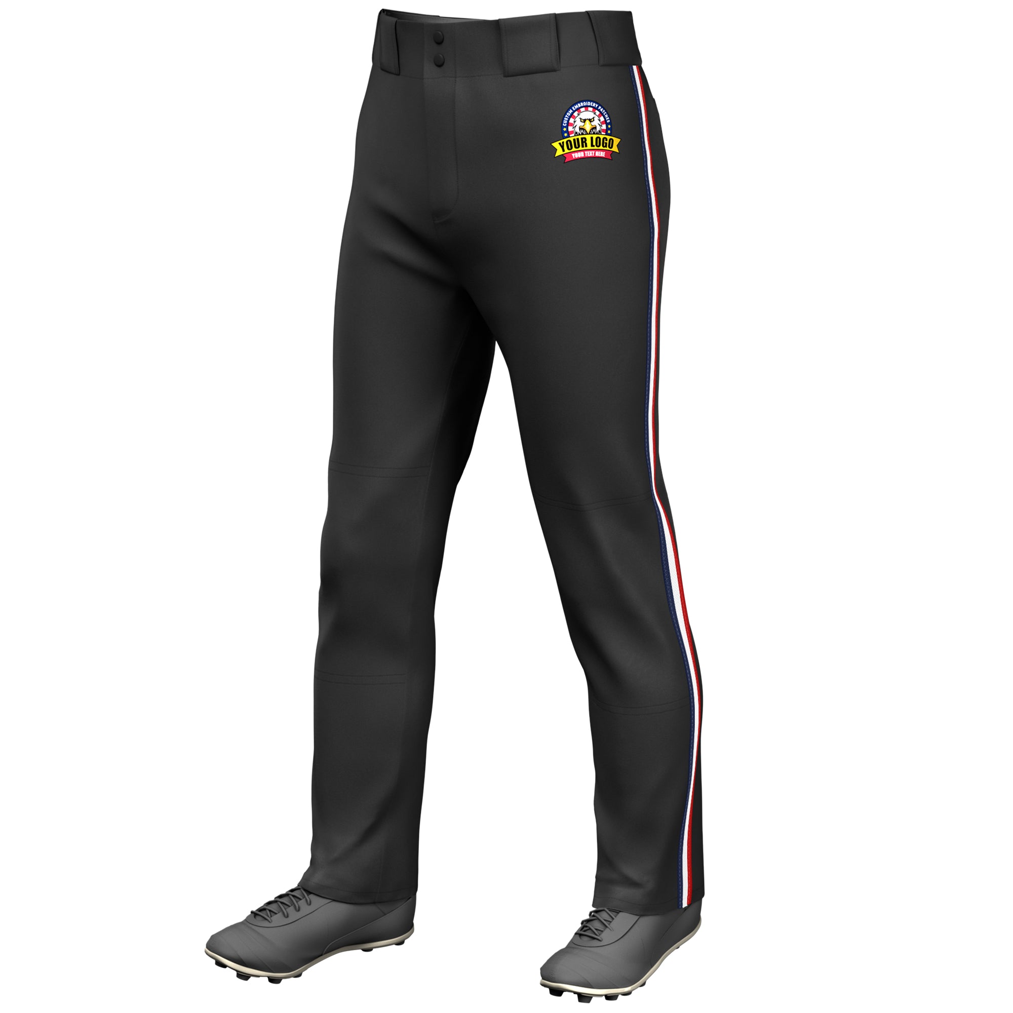 Custom Black Navy White-Red Classic Fit Stretch Practice Loose-fit Baseball Pants