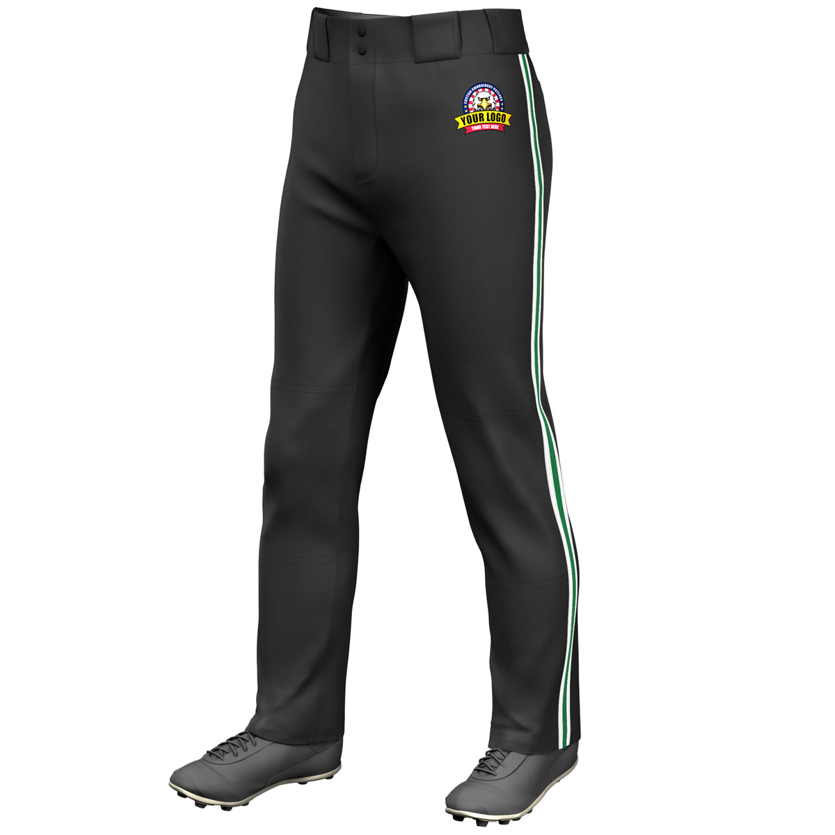 Custom Black White Kelly Green-White Classic Fit Stretch Practice Loose-fit Baseball Pants