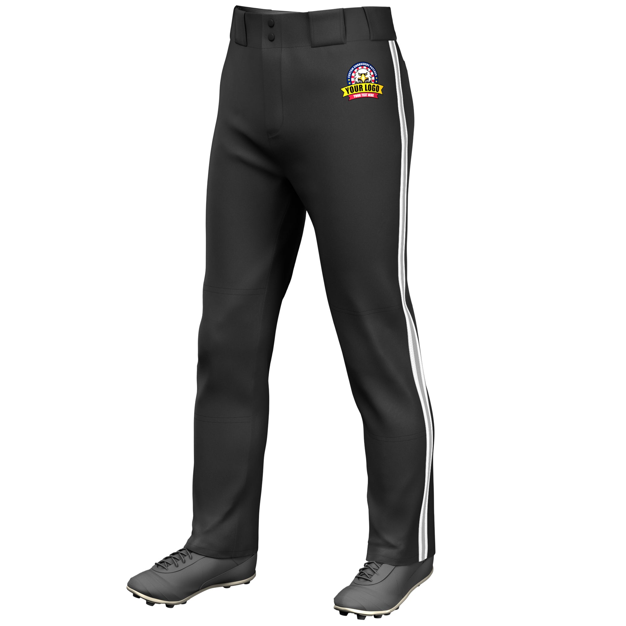 Custom Black White Gray-White Classic Fit Stretch Practice Loose-fit Baseball Pants