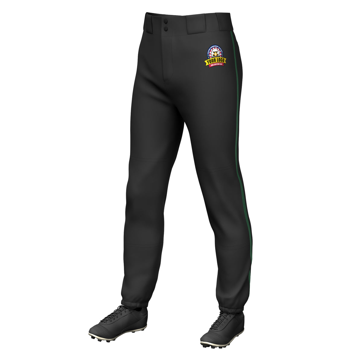 Custom Black Green Classic Fit Stretch Practice Pull-up Baseball Pants