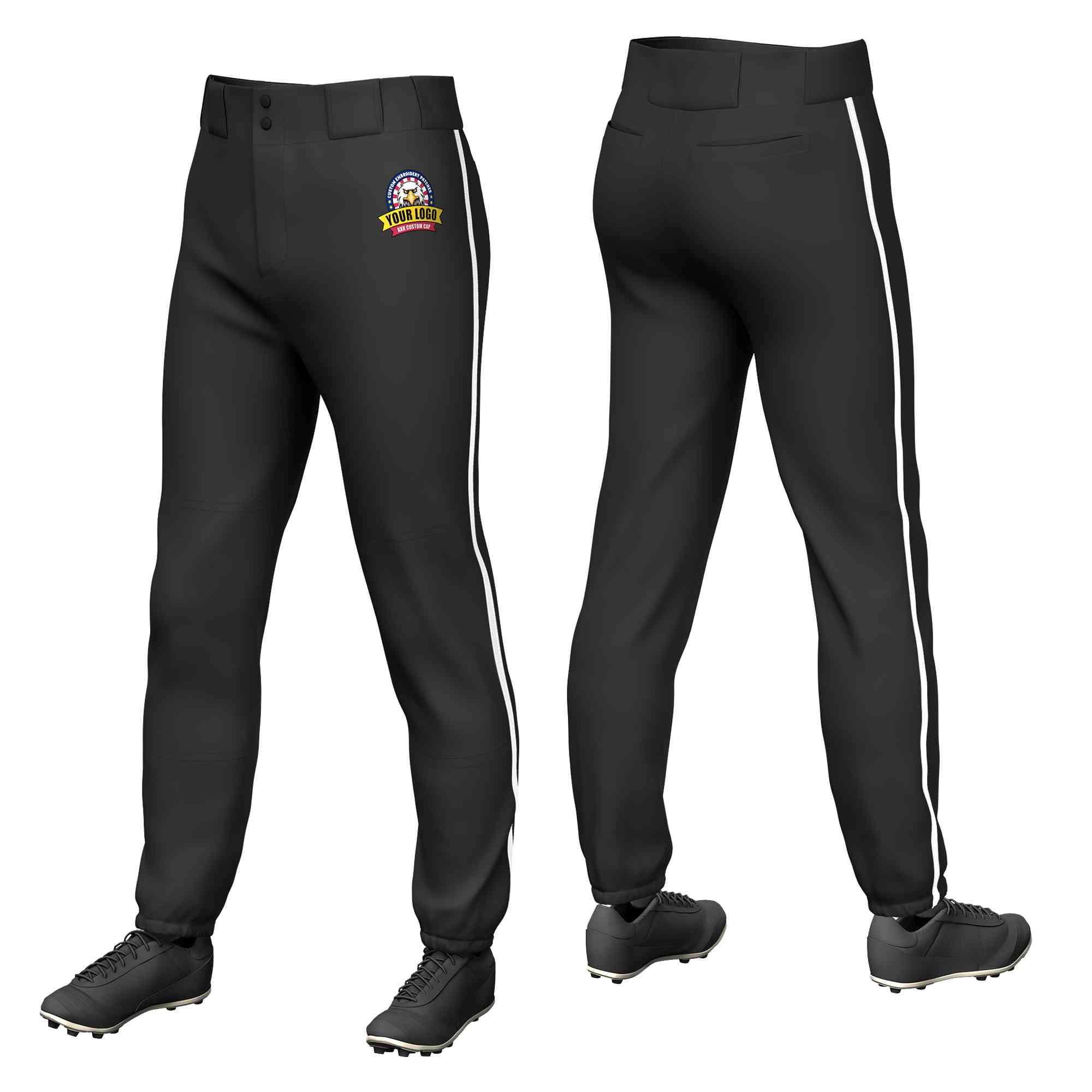 Custom Black White Classic Fit Stretch Practice Pull-up Baseball Pants
