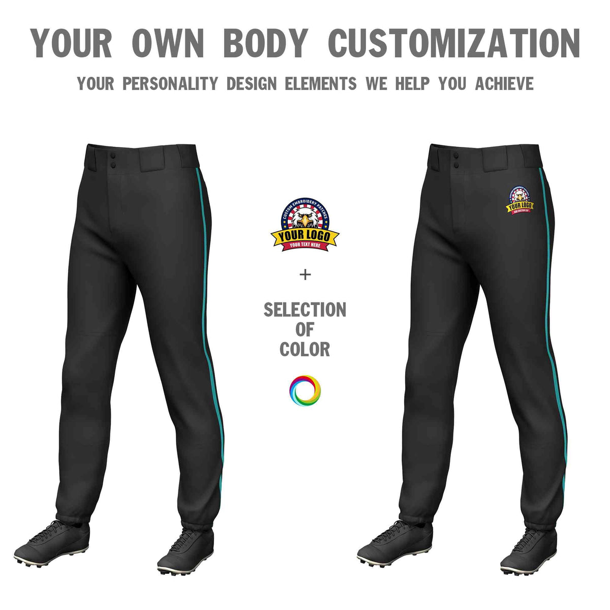Custom Black Aqua Classic Fit Stretch Practice Pull-up Baseball Pants