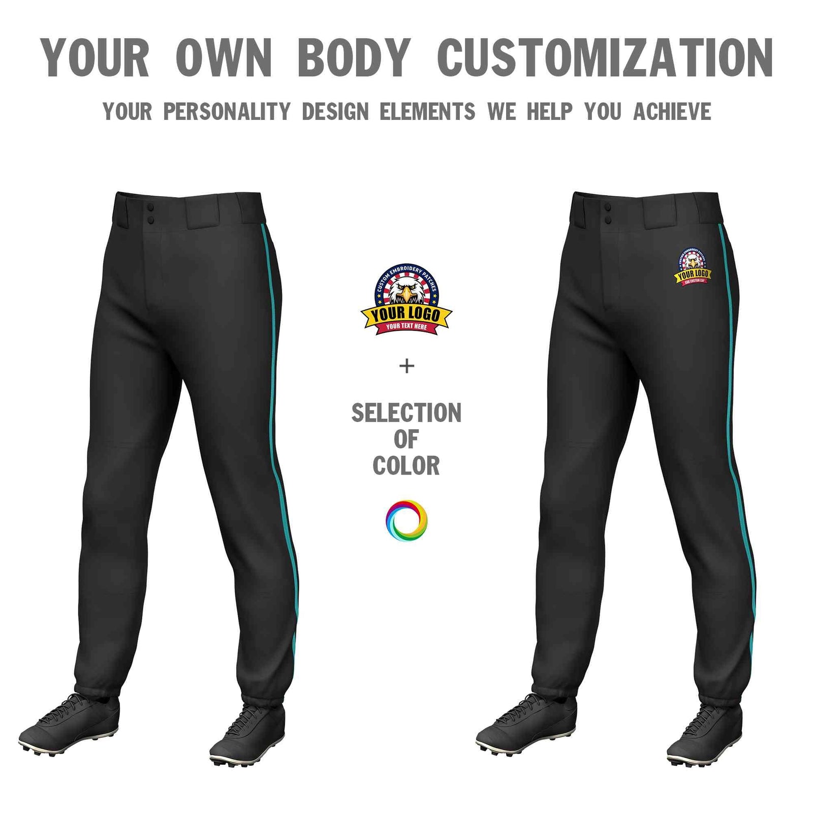 Custom Black Aqua Classic Fit Stretch Practice Pull-up Baseball Pants