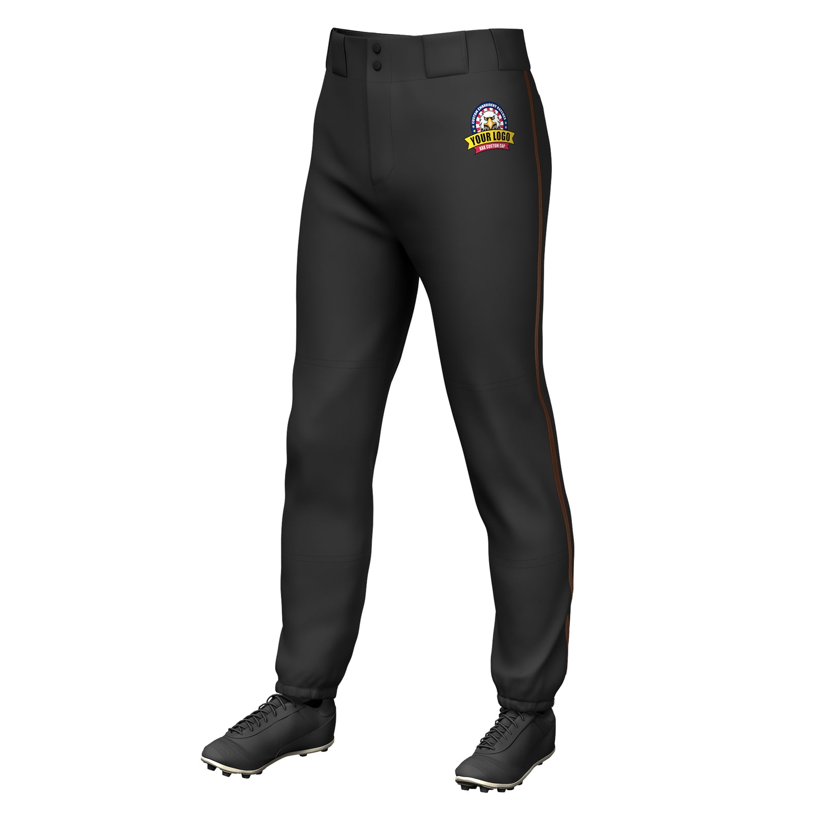 Custom Black Brown Classic Fit Stretch Practice Pull-up Baseball Pants