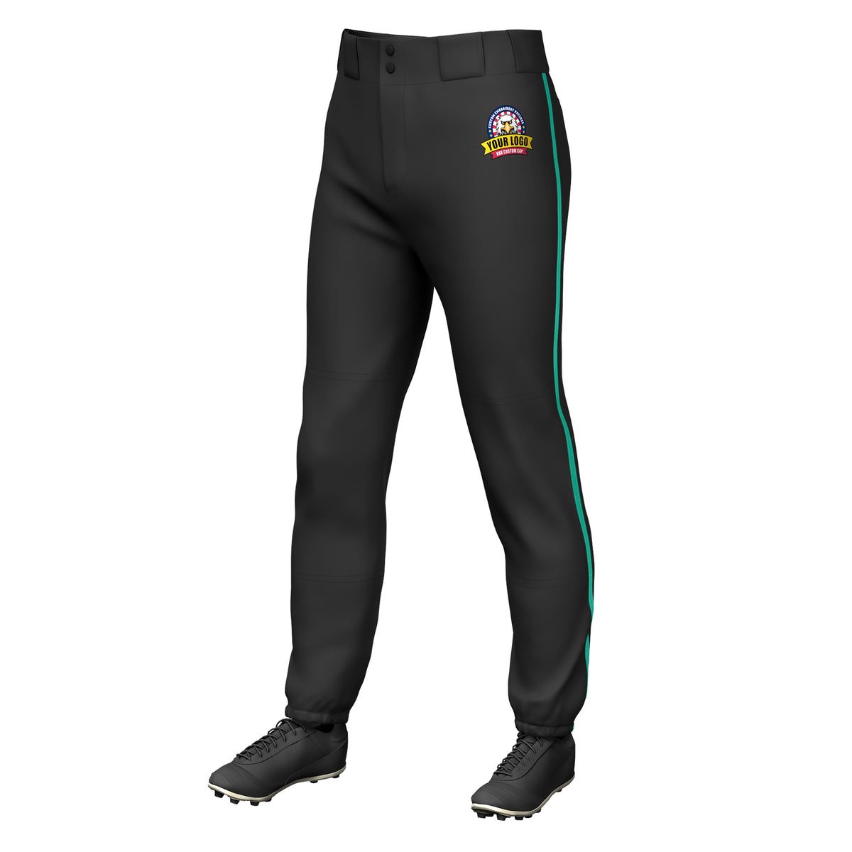 Custom Black Teal Classic Fit Stretch Practice Pull-up Baseball Pants