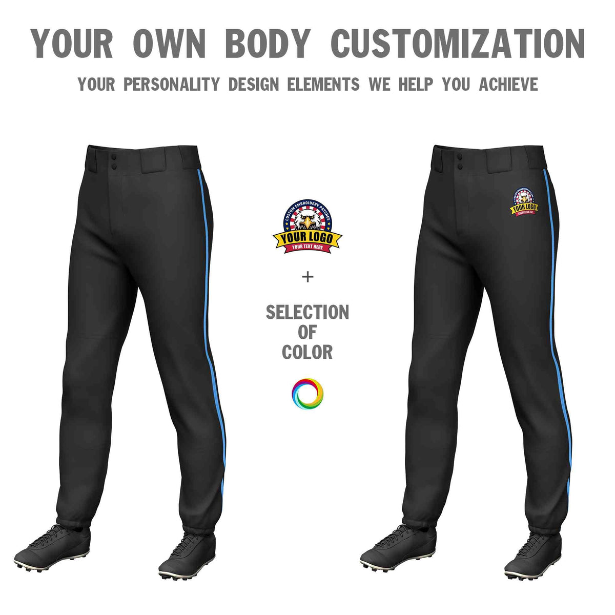 Custom Black Powder Blue Classic Fit Stretch Practice Pull-up Baseball Pants