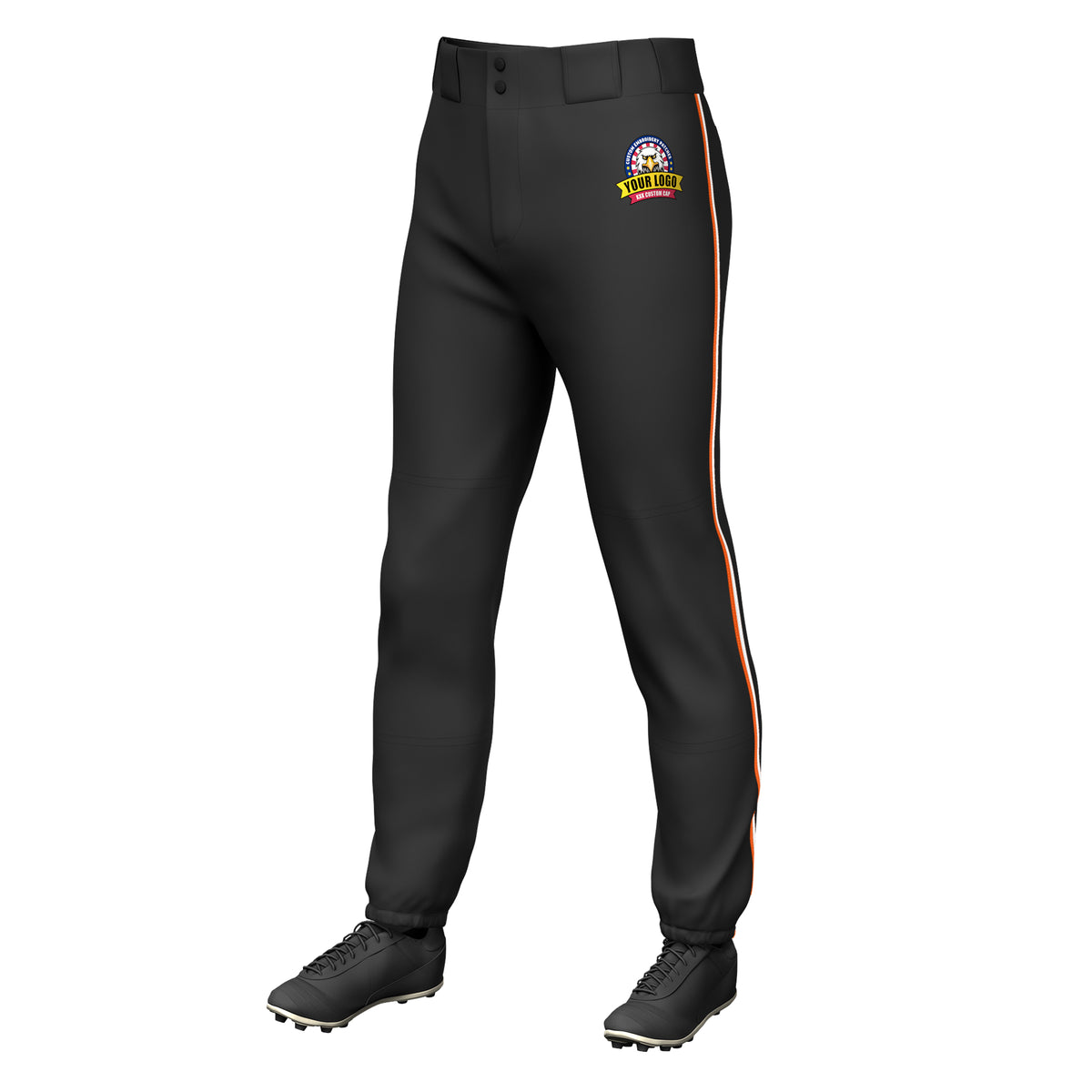 Custom Black Orange-White Classic Fit Stretch Practice Pull-up Baseball Pants