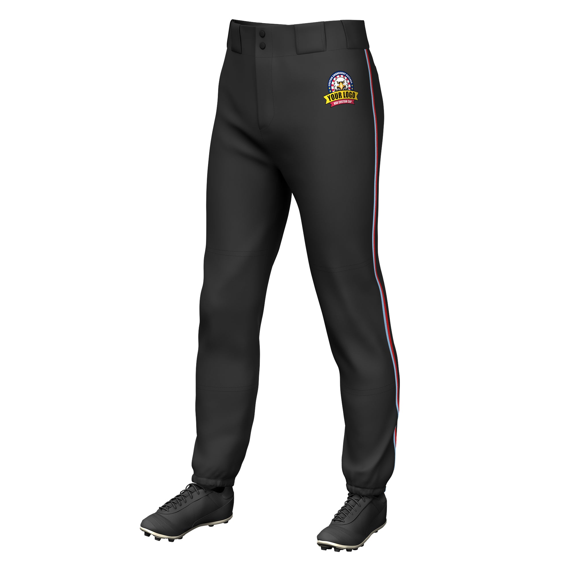 Custom Black Light Blue-Red Classic Fit Stretch Practice Pull-up Baseball Pants