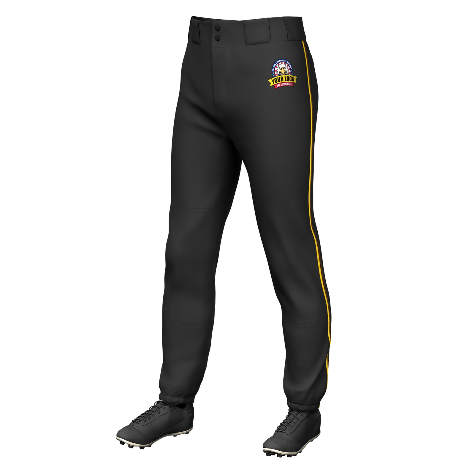 Custom Black Gold-Brown Classic Fit Stretch Practice Pull-up Baseball Pants