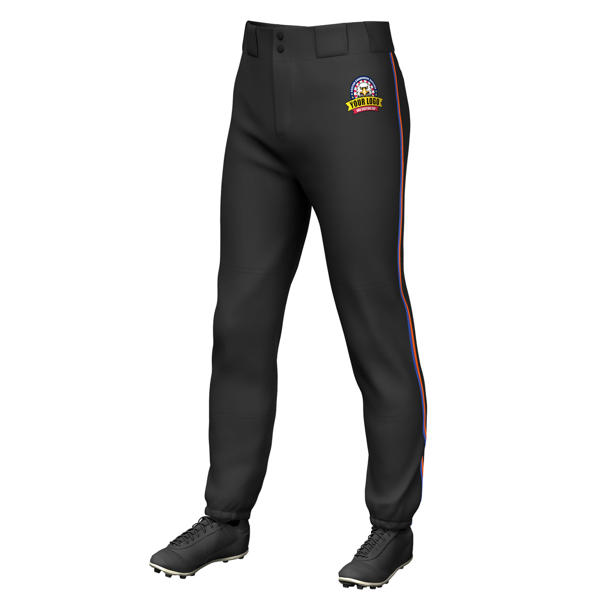 Custom Black Royal-Orange Classic Fit Stretch Practice Pull-up Baseball Pants