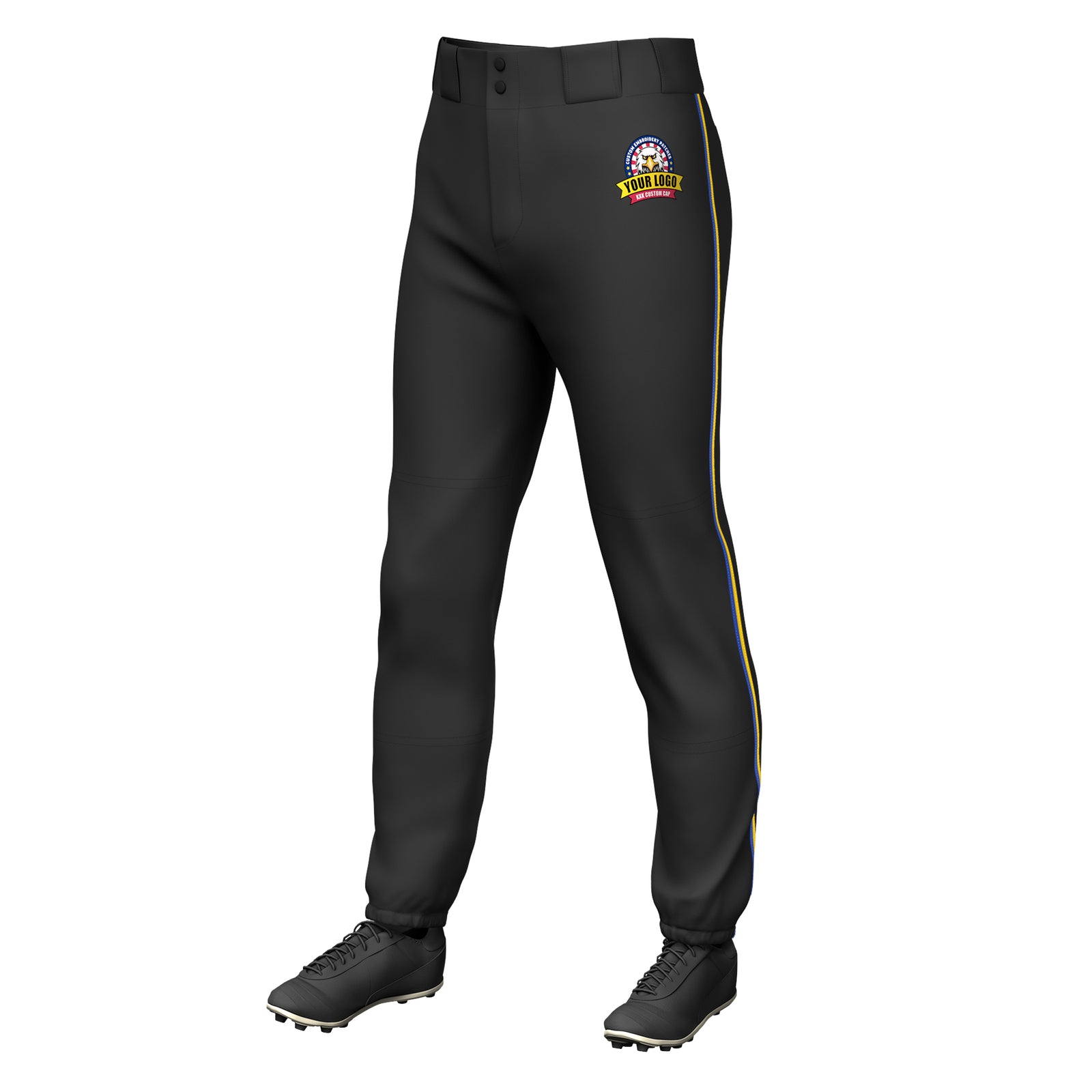 Custom Black Royal-Gold Classic Fit Stretch Practice Pull-up Baseball Pants