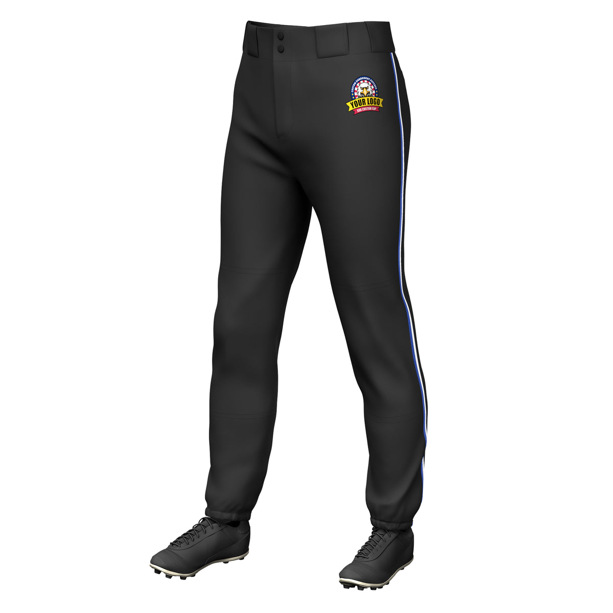 Custom Black Royal-White Classic Fit Stretch Practice Pull-up Baseball Pants