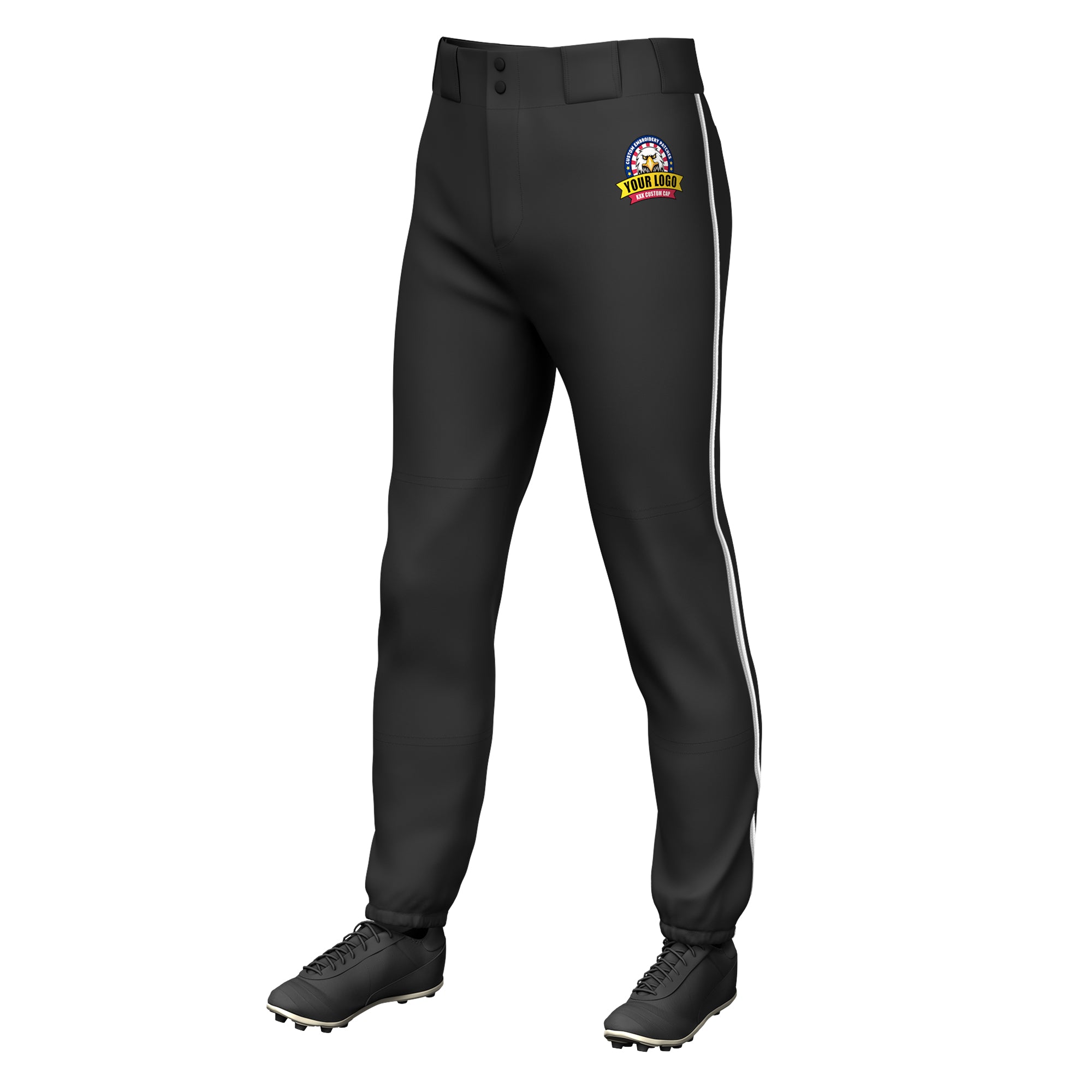 Custom Black Gray-White Classic Fit Stretch Practice Pull-up Baseball Pants