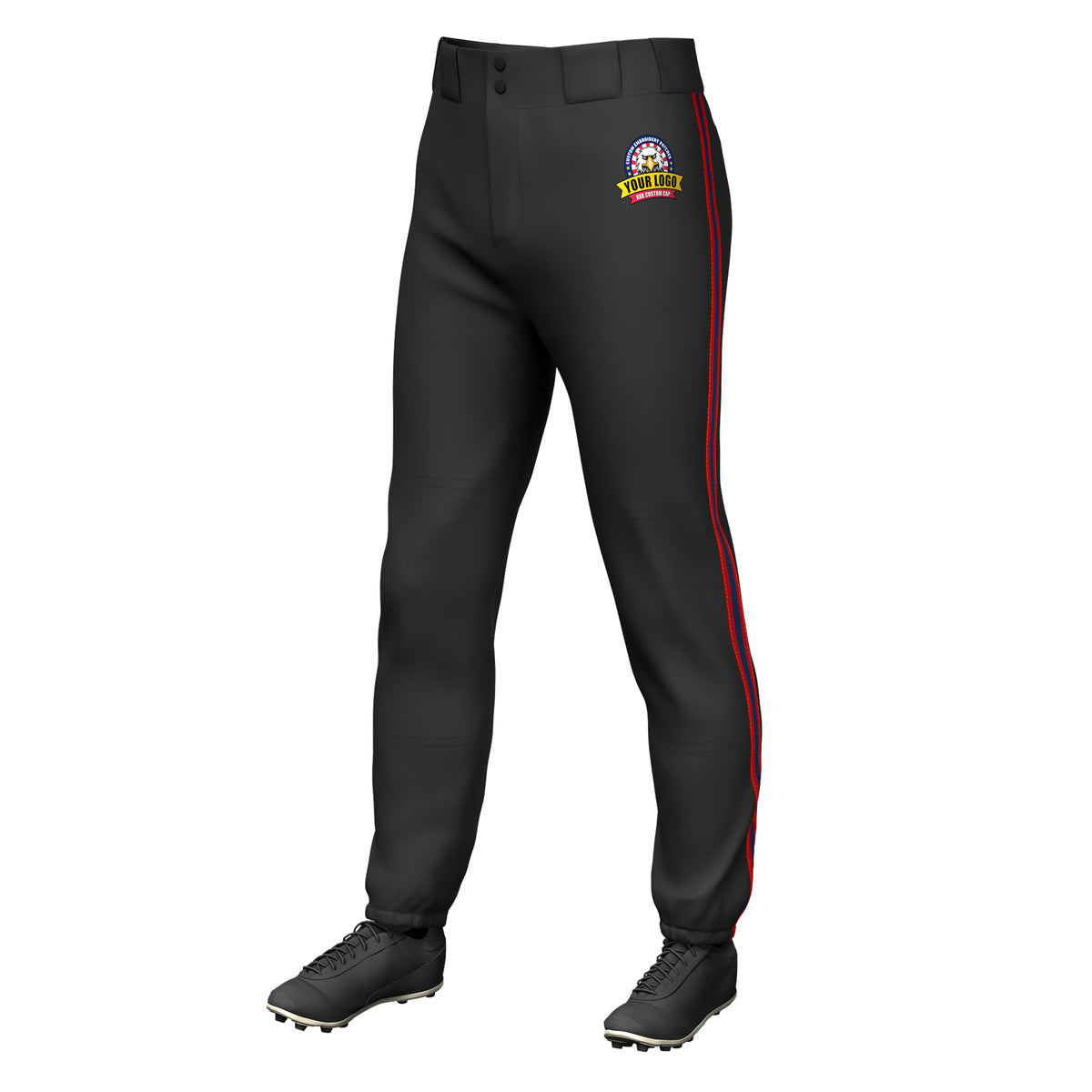 Custom Black Red Navy-Red Classic Fit Stretch Practice Pull-up Baseball Pants