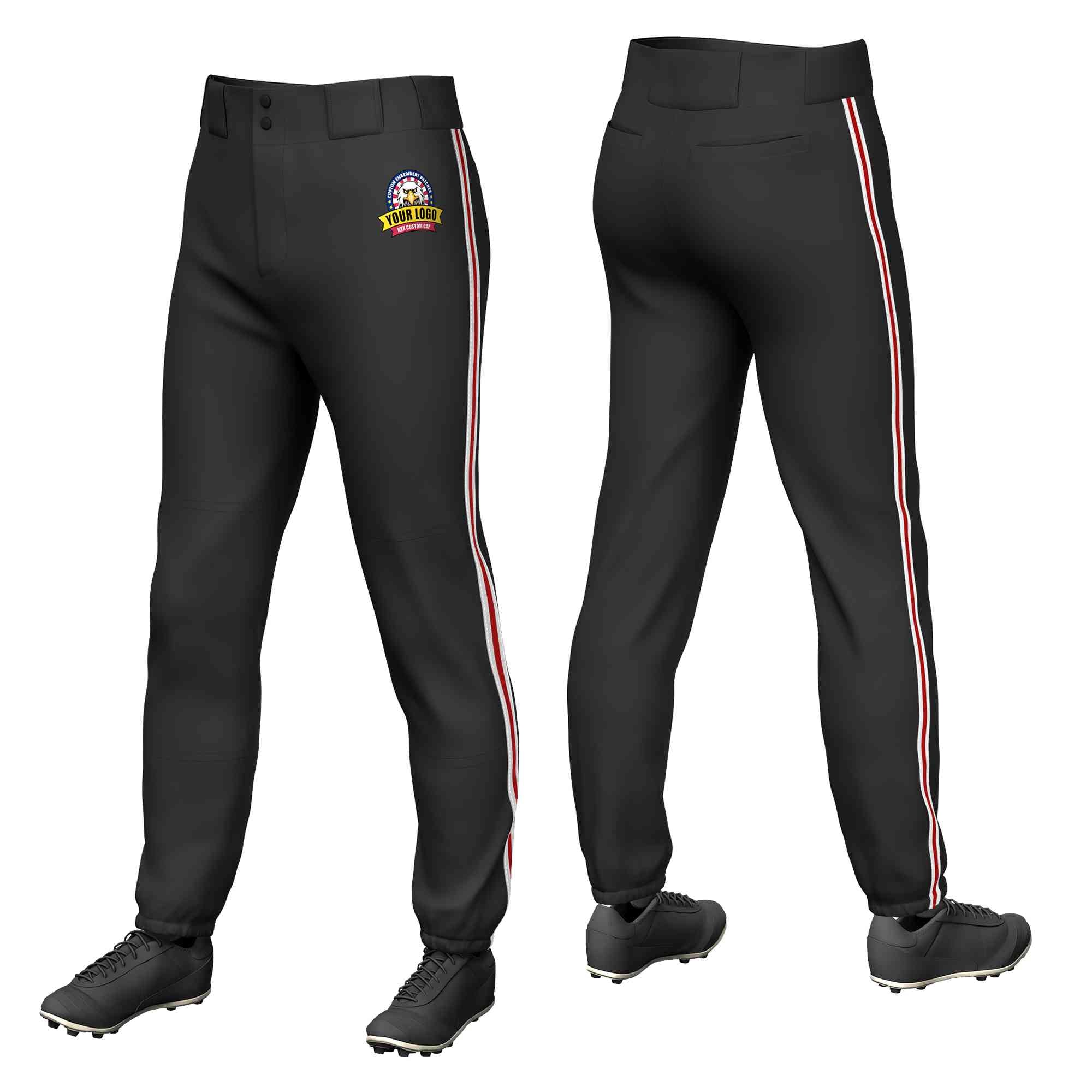 Custom Black White Red-White Classic Fit Stretch Practice Pull-up Baseball Pants
