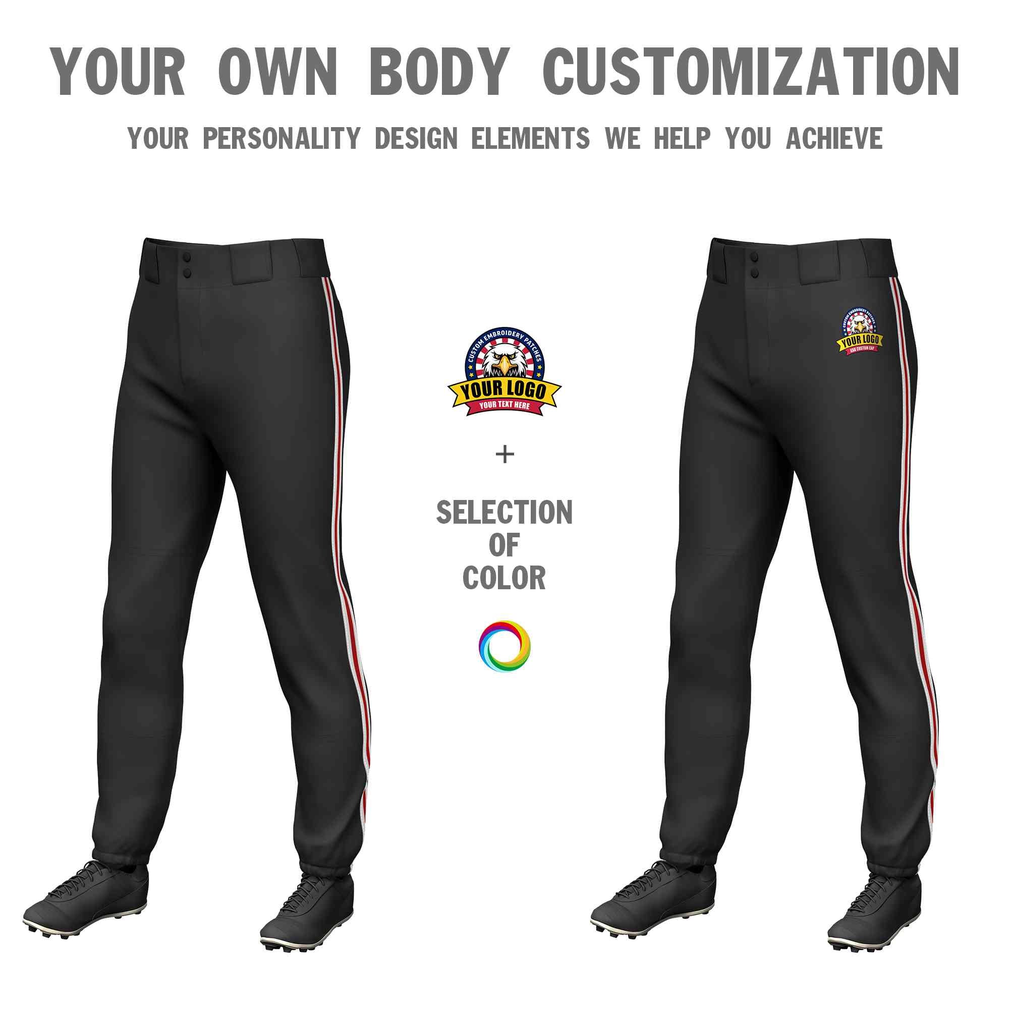 Custom Black White Red-White Classic Fit Stretch Practice Pull-up Baseball Pants