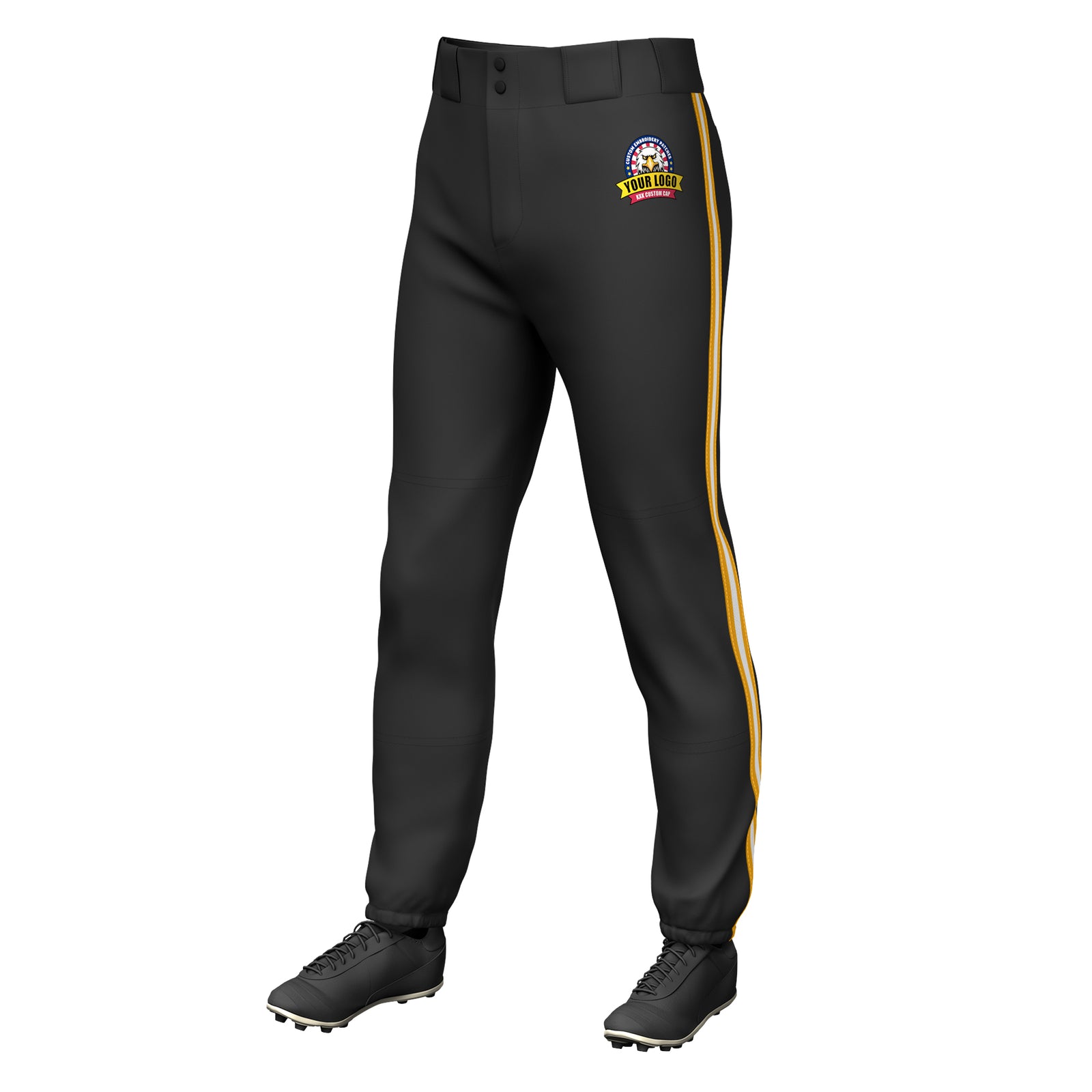 Custom Black Yellow White-Yellow Classic Fit Stretch Practice Pull-up Baseball Pants