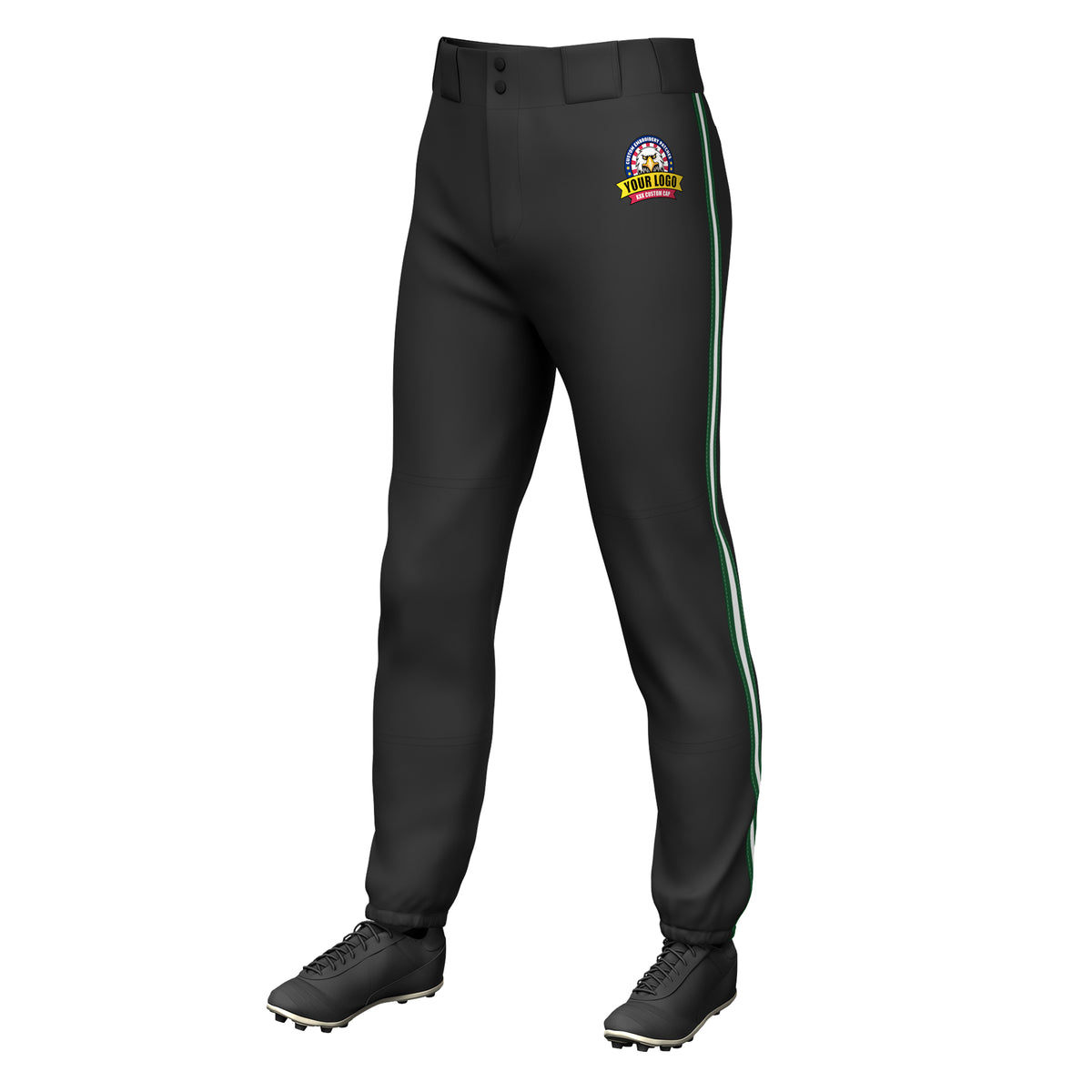 Custom Black Green White-Green Classic Fit Stretch Practice Pull-up Baseball Pants
