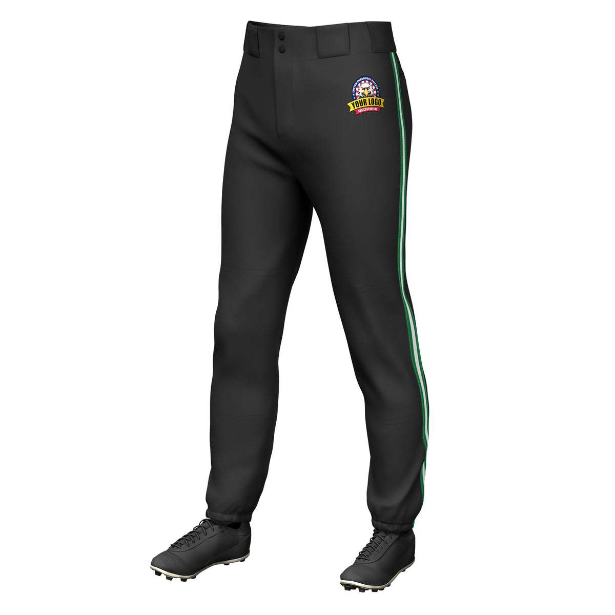 Custom Black Kelly Green White-Kelly Green Classic Fit Stretch Practice Pull-up Baseball Pants