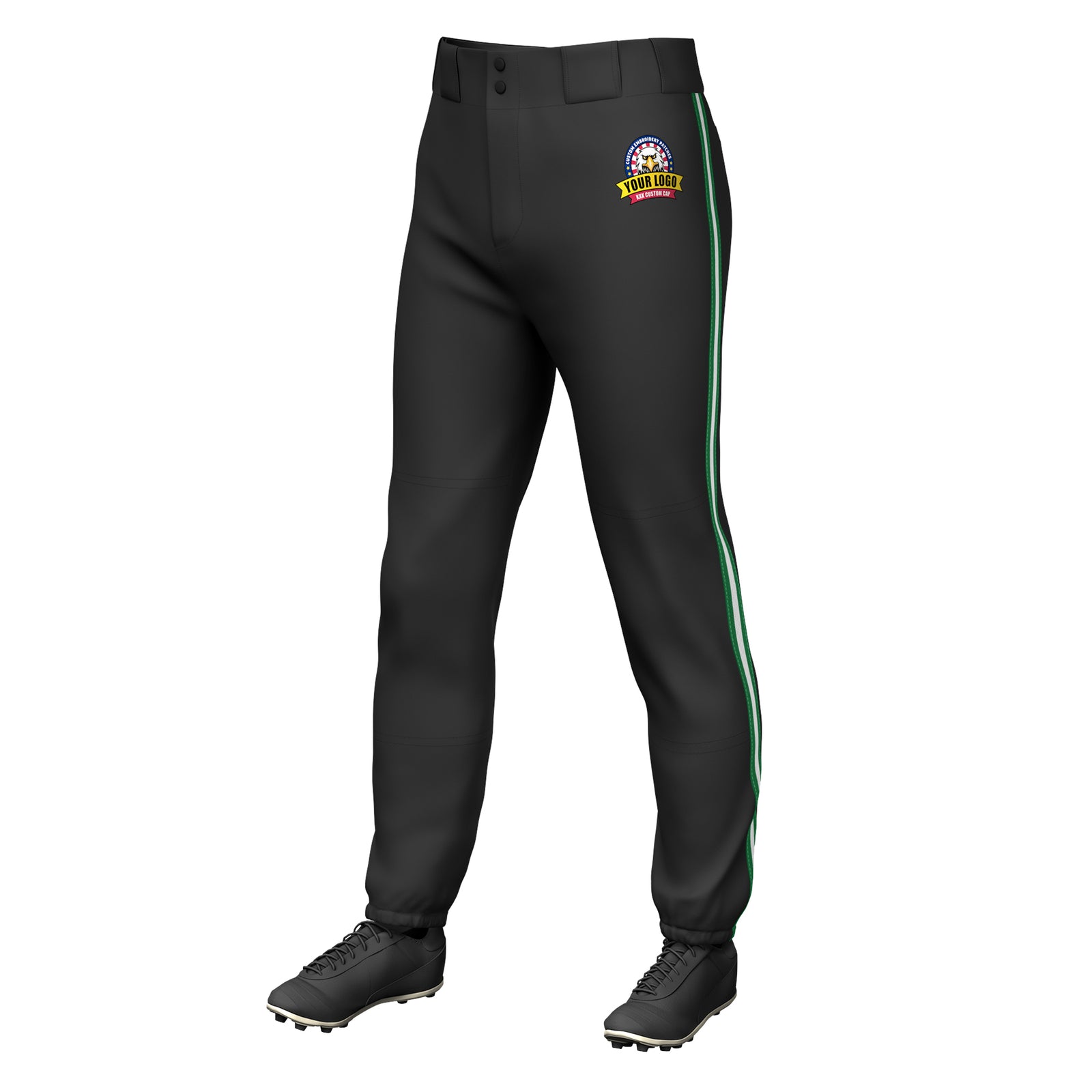 Custom Black Kelly Green White-Kelly Green Classic Fit Stretch Practice Pull-up Baseball Pants