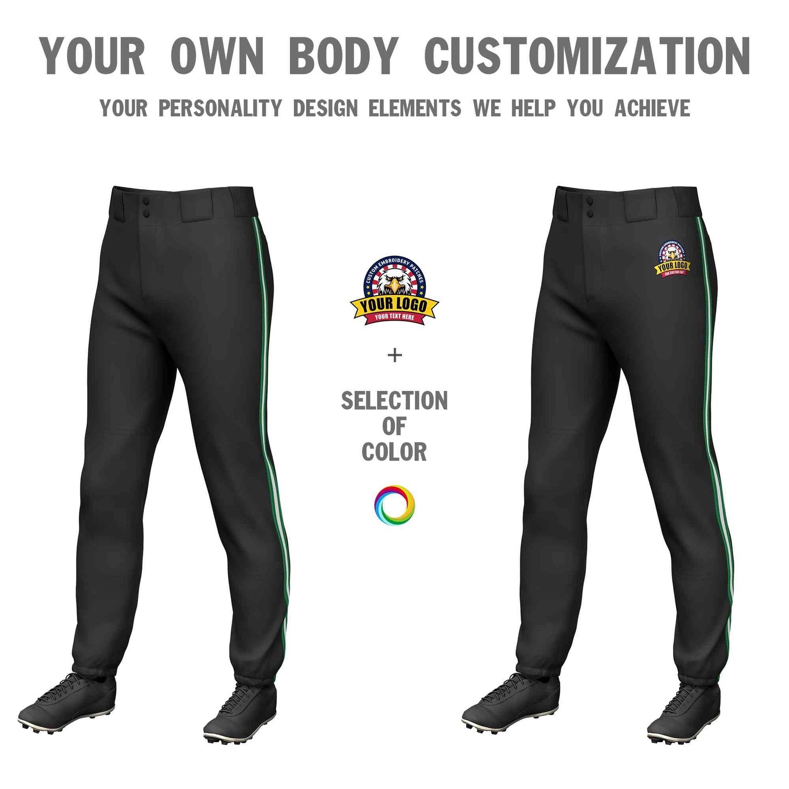 Custom Black Kelly Green White-Kelly Green Classic Fit Stretch Practice Pull-up Baseball Pants