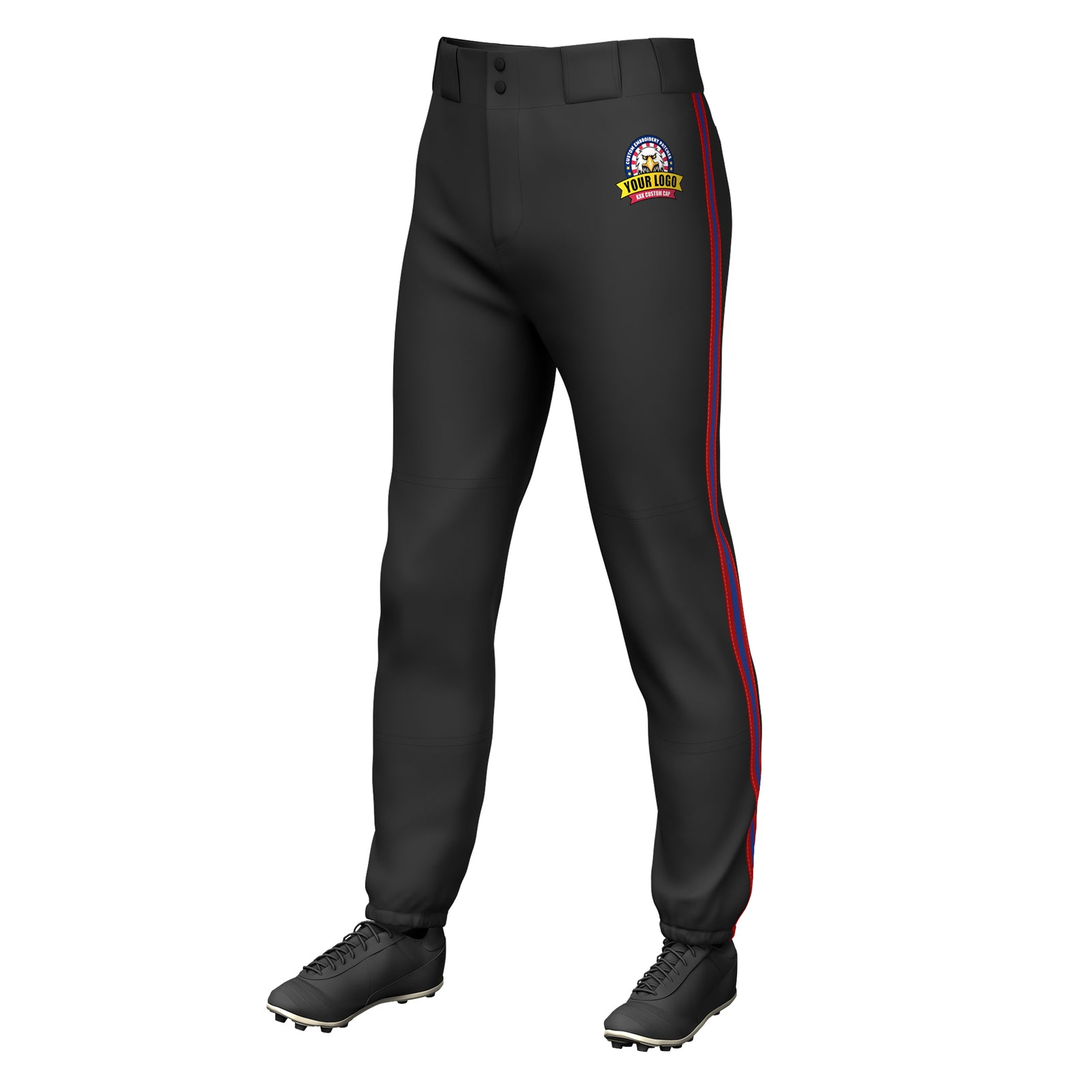 Custom Black Red Royal-Red Classic Fit Stretch Practice Pull-up Baseball Pants