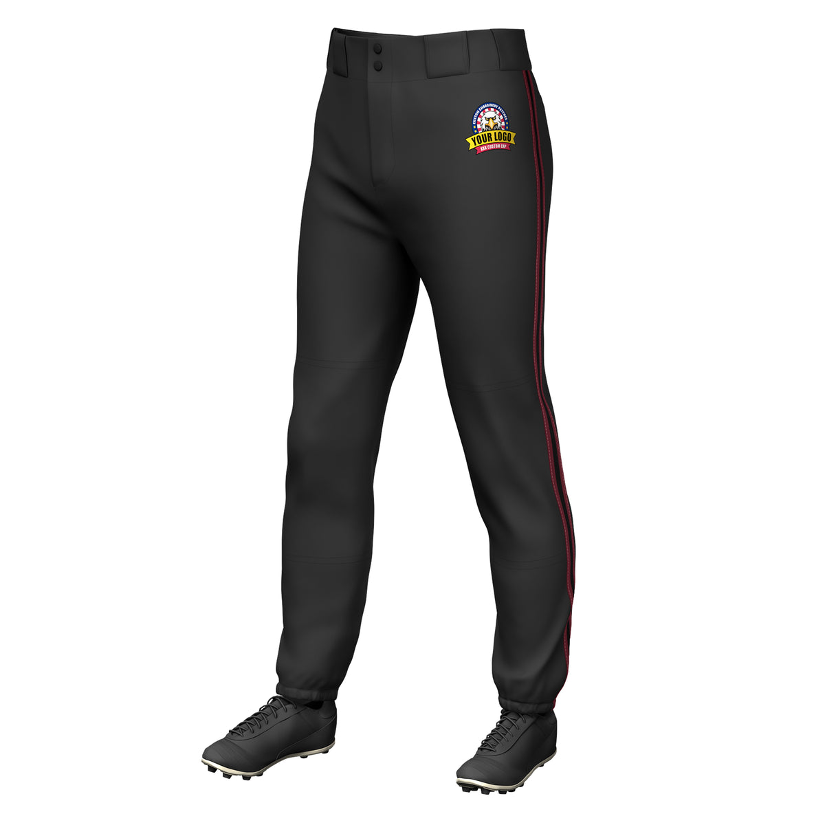 Custom Black Crimson Black-Crimson Classic Fit Stretch Practice Pull-up Baseball Pants