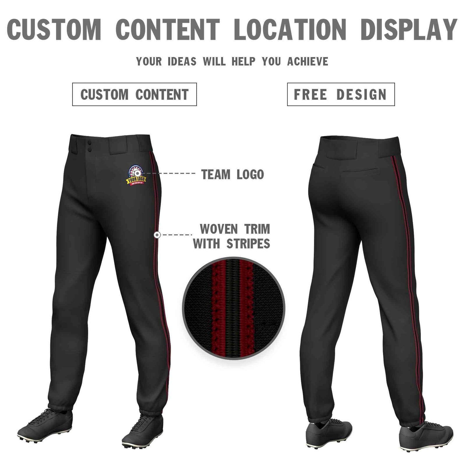 Custom Black Crimson Black-Crimson Classic Fit Stretch Practice Pull-up Baseball Pants