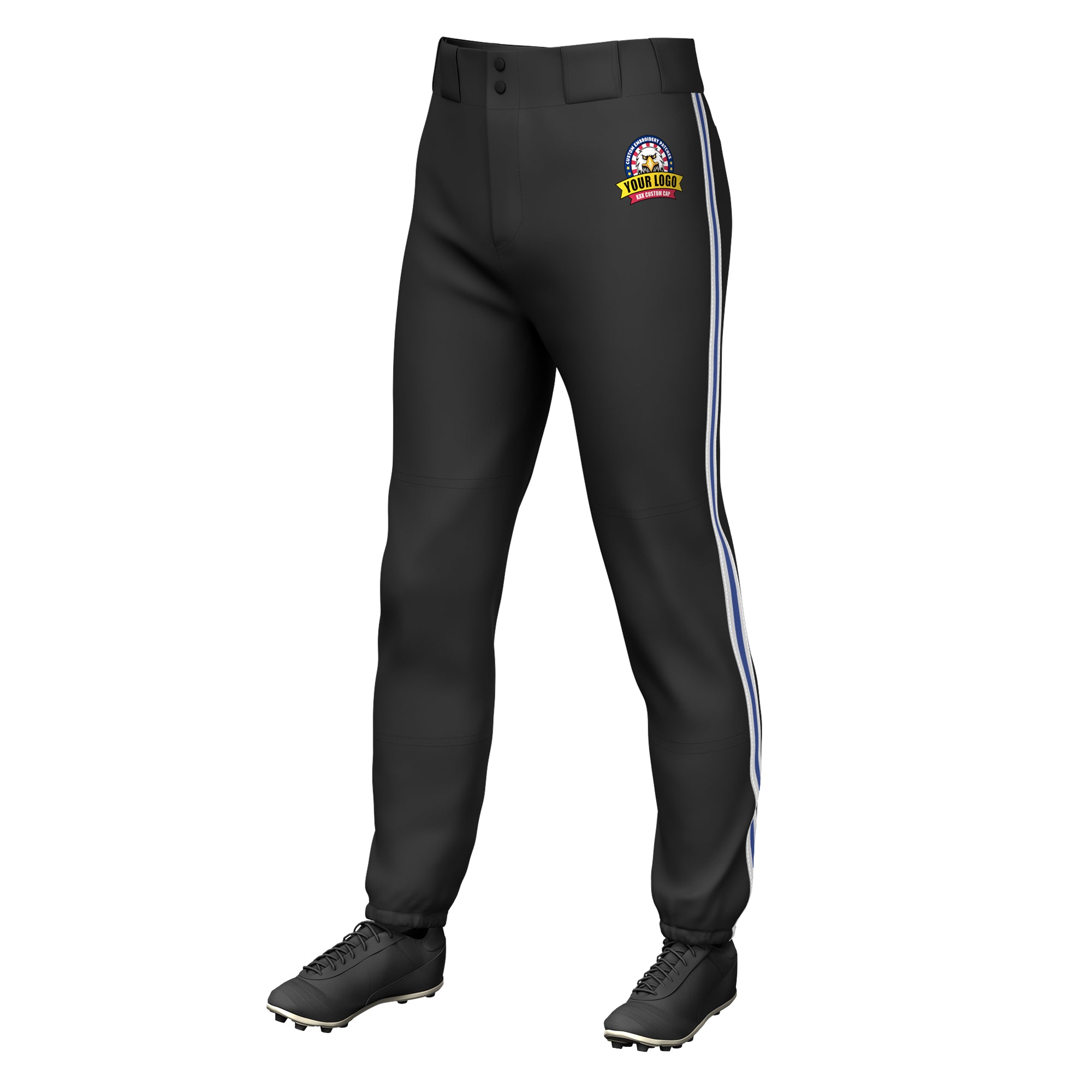 Custom Black White Royal-White Classic Fit Stretch Practice Pull-up Baseball Pants
