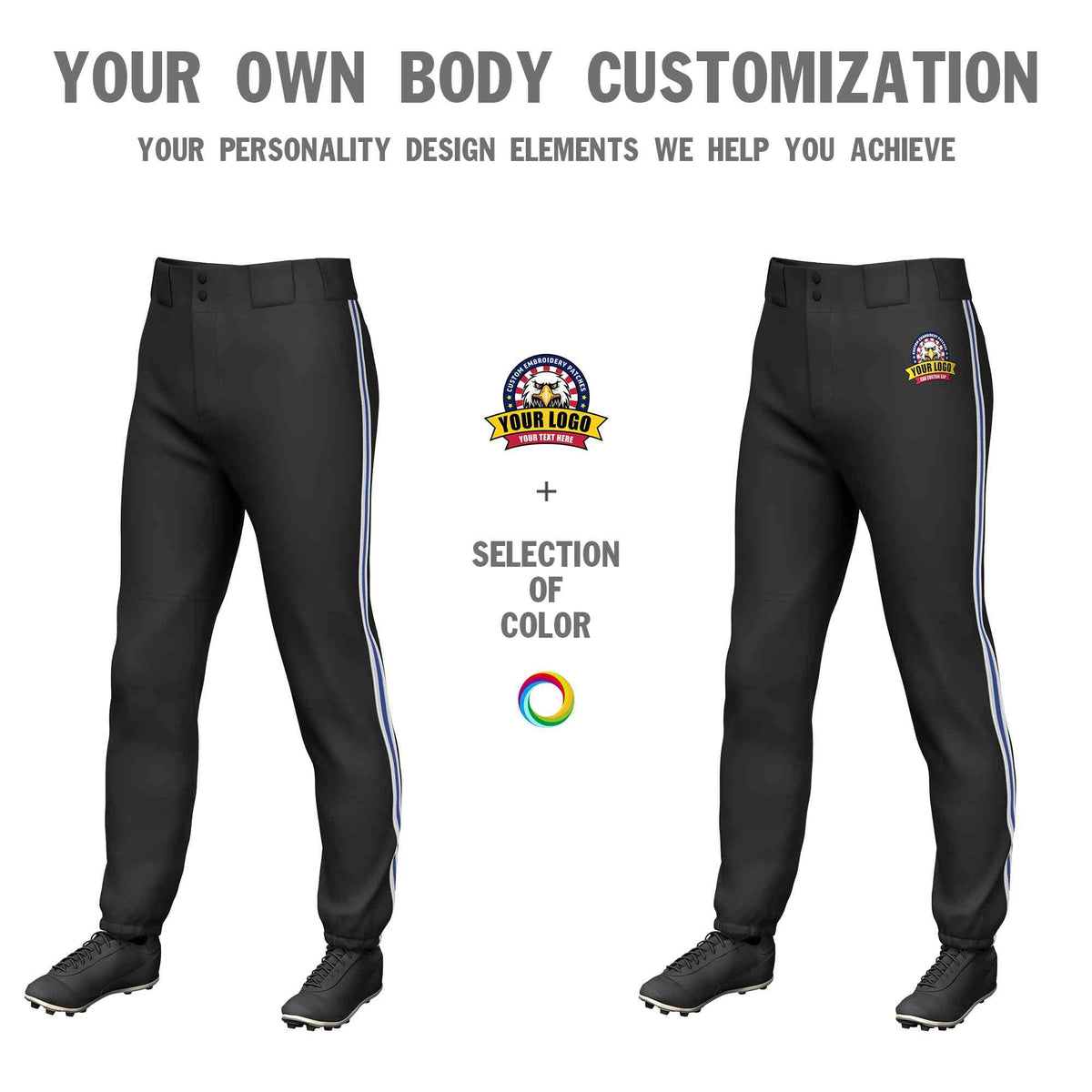 Custom Black White Royal-White Classic Fit Stretch Practice Pull-up Baseball Pants